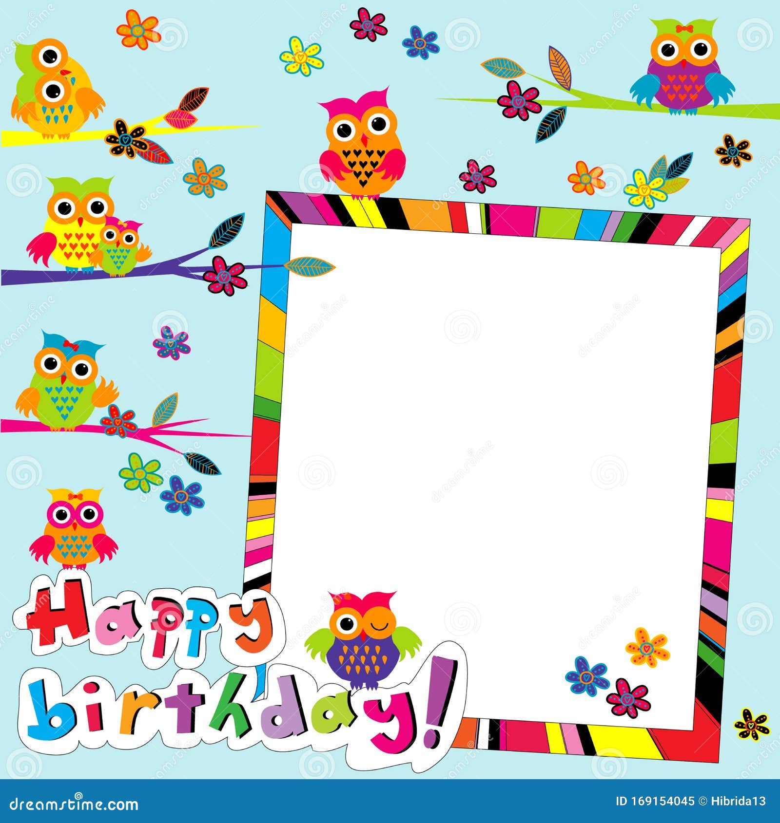 Happy Birthday Card with Frame and Cartoon Owls Stock Vector - Illustration of banner, birthday: 169154045 Happy Birthday Card with Frame and Cartoon Owls Stock Vector - Illustration of banner, birthday: 169154045