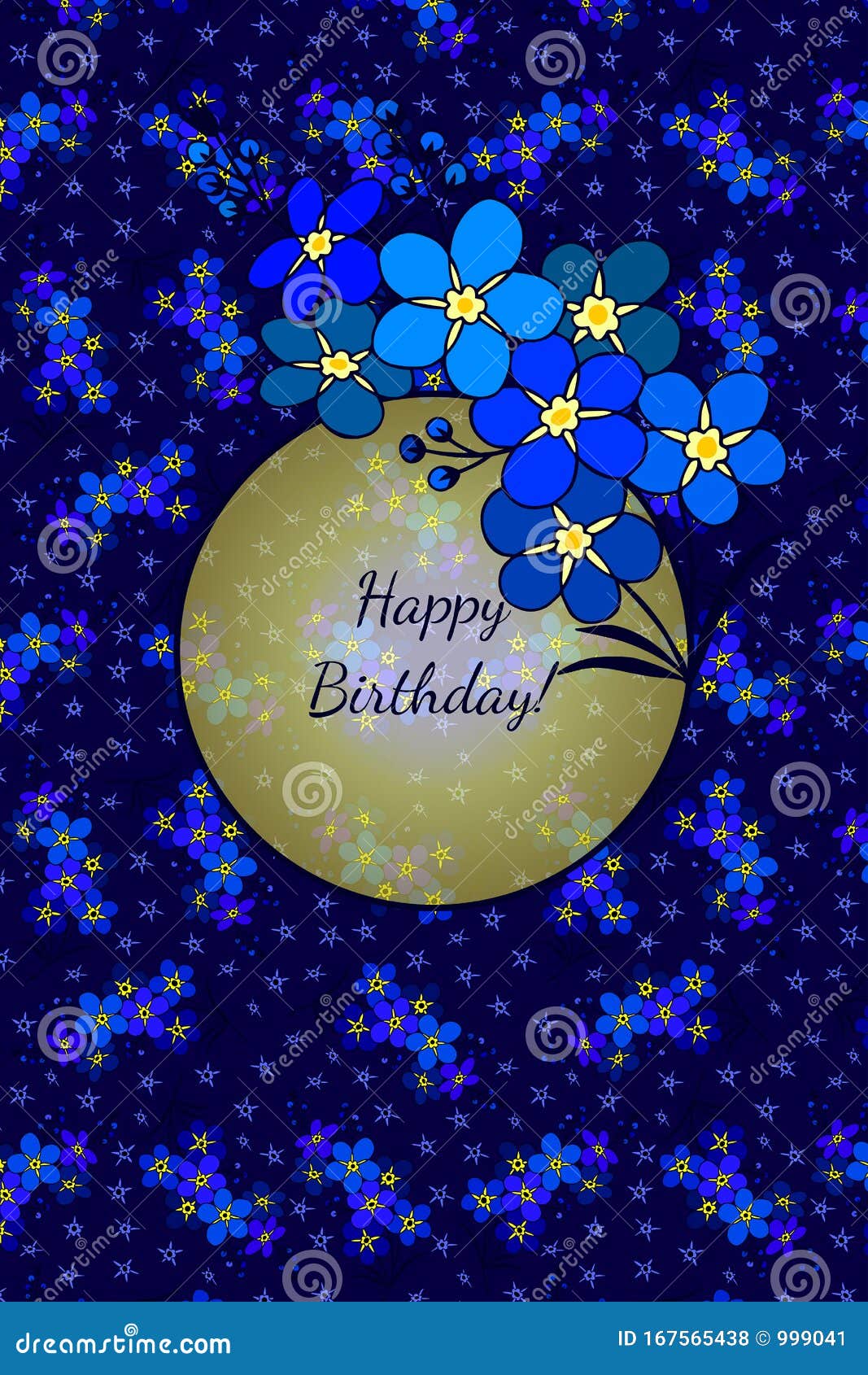 Happy Birthday! - Card. Frame with Forget-me-not Flowers. Eps 10 ...