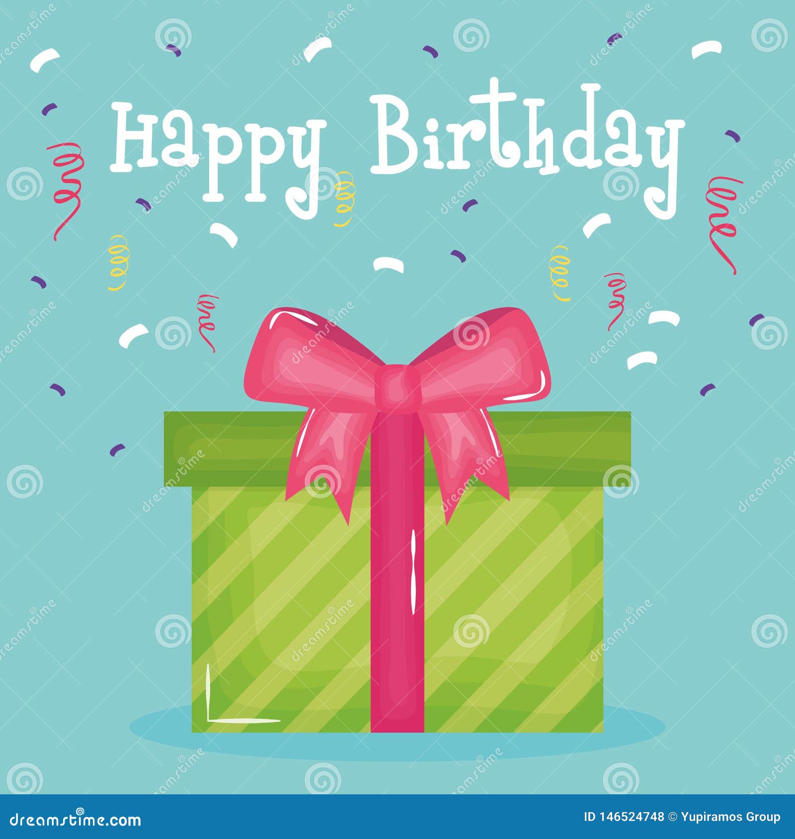 Happy Birthday Card with Gift and Confetti Stock Vector Illustration