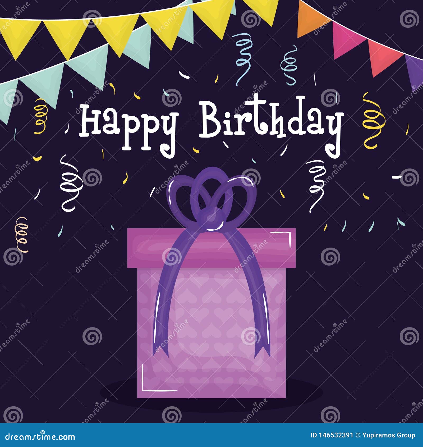 Happy Birthday Card with Gift and Confetti Stock Vector Illustration