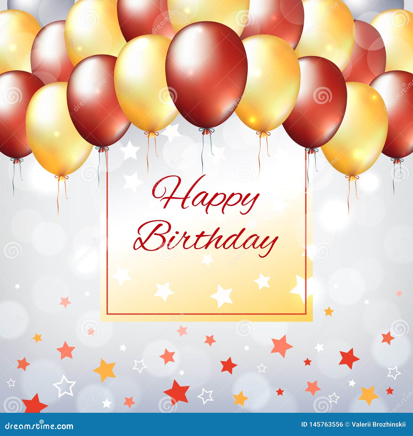 Happy Birthday Card Golden Red Balloons. Holiday Party Background with  Frame for Text. Gold Red Balloons. Vector Greeting Card Stock Vector -  Illustration of celebrate, decoration: 145763556