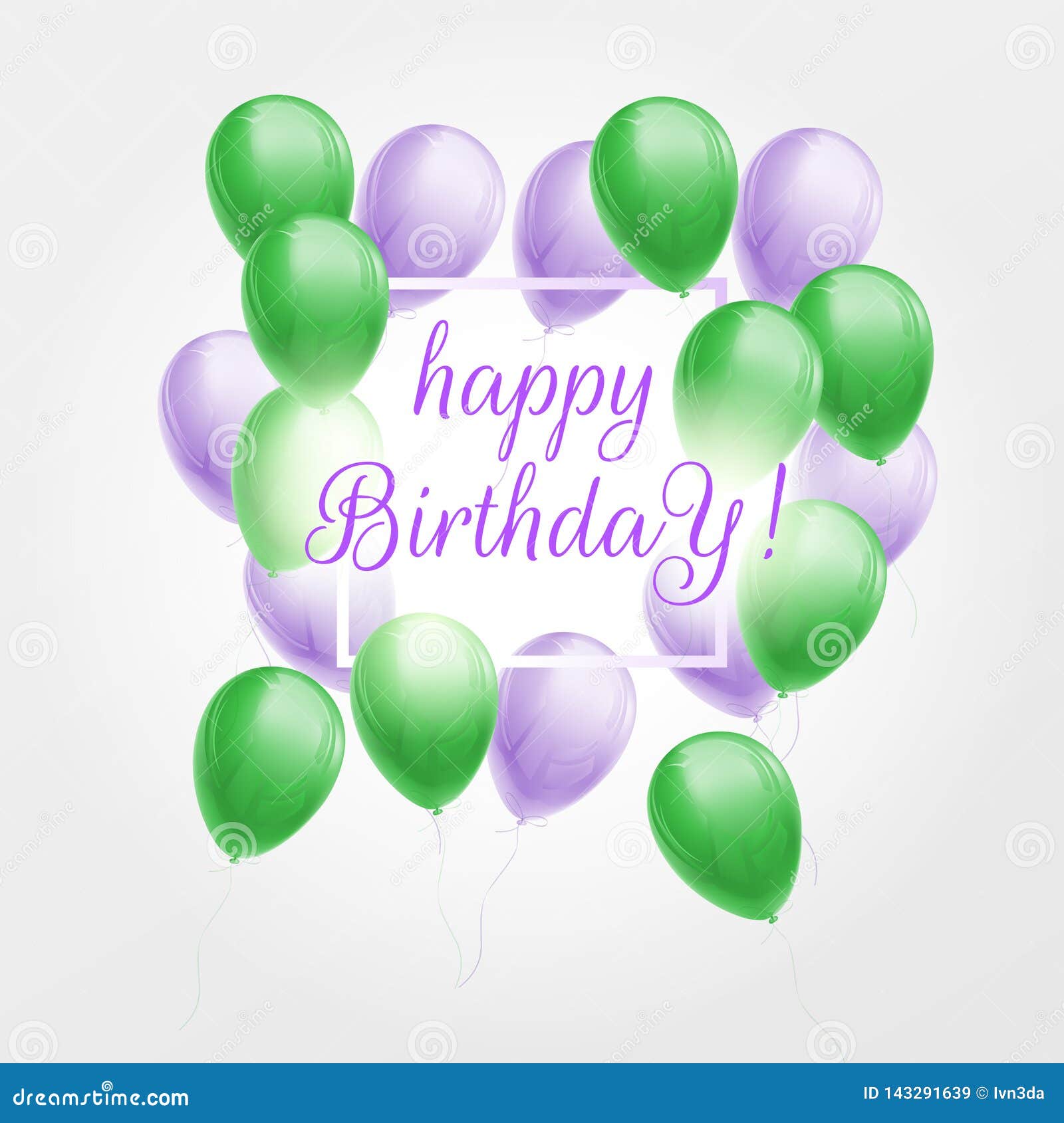 Happy Birthday Card with Green and Violet Balloons Stock Vector ...