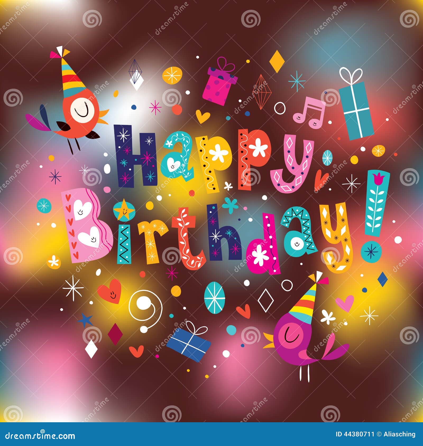 Happy Birthday card stock vector. Image of blurred, bird 