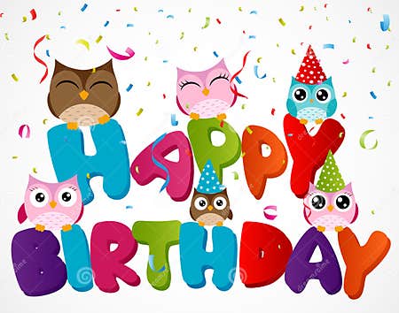 Happy Birthday Card with Owl Stock Vector - Illustration of comic ...