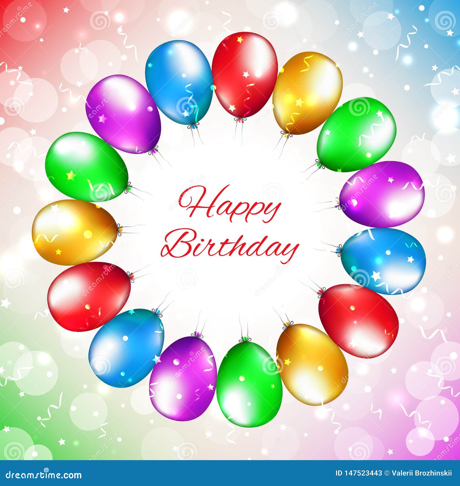 Happy Birthday Card with Place for Text. Balloon Decoration. Holiday ...