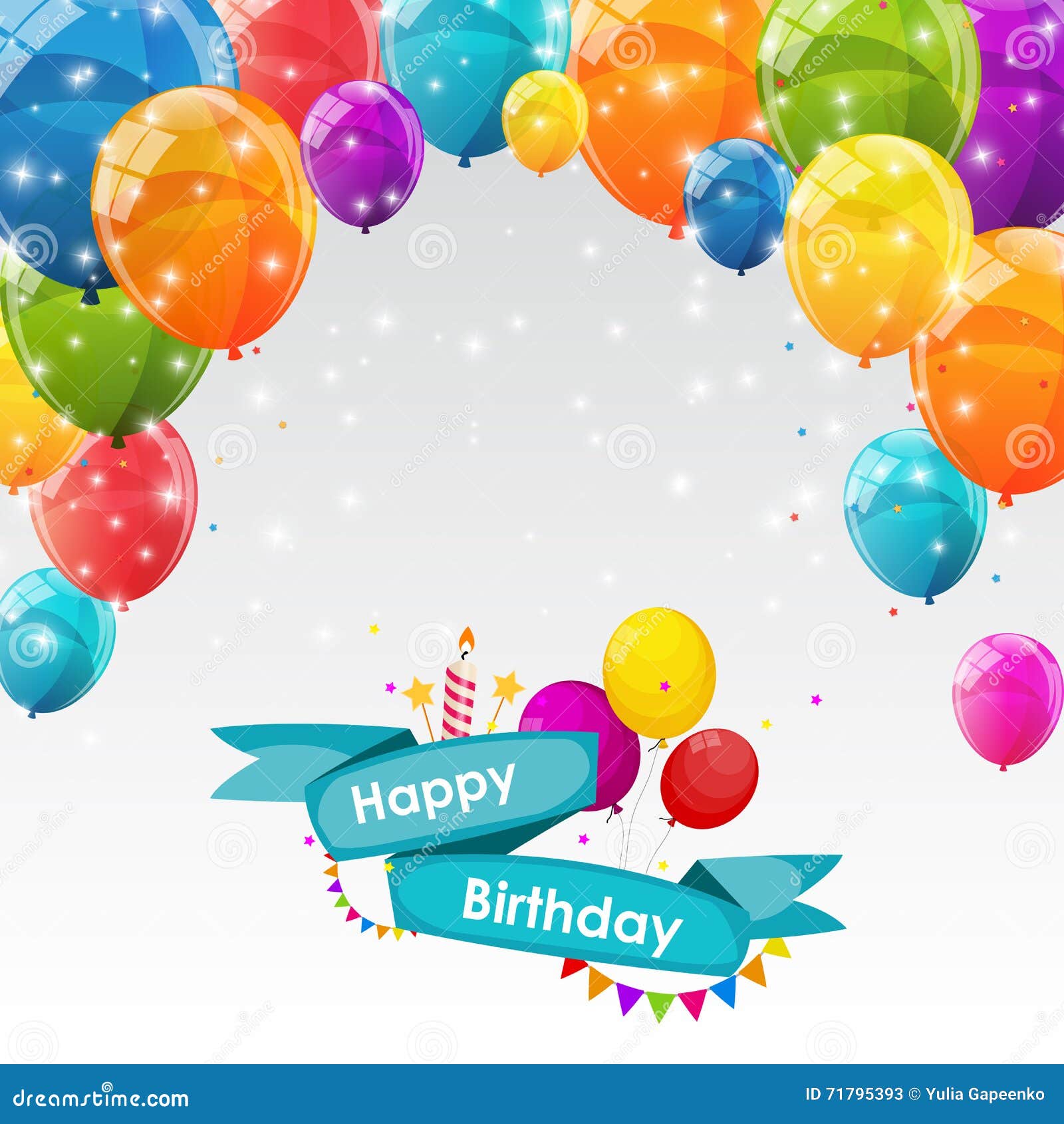 Happy Birthday Card Template with Balloons Vector Illustration Stock ...