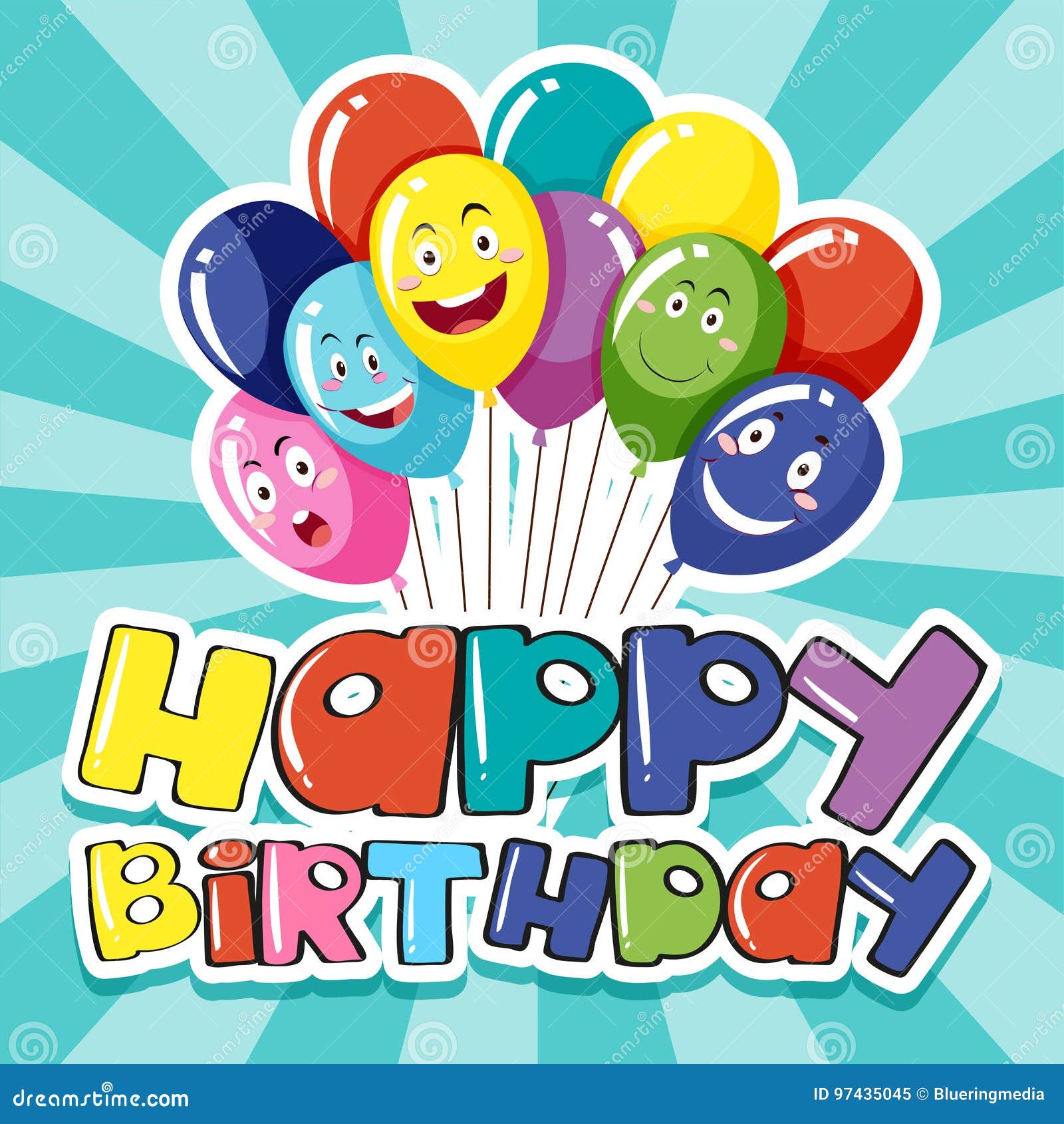 Happy Birthday Card Template with Colorful Balloons Stock Vector ...