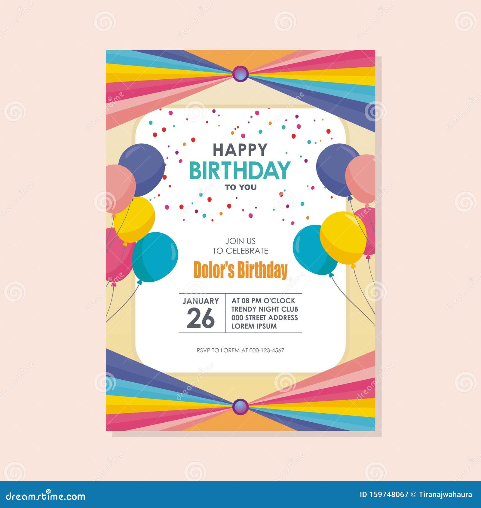 Happy Birthday Card Template Design With Trendy And Cute Design Stock Vector Illustration Of Dots Border