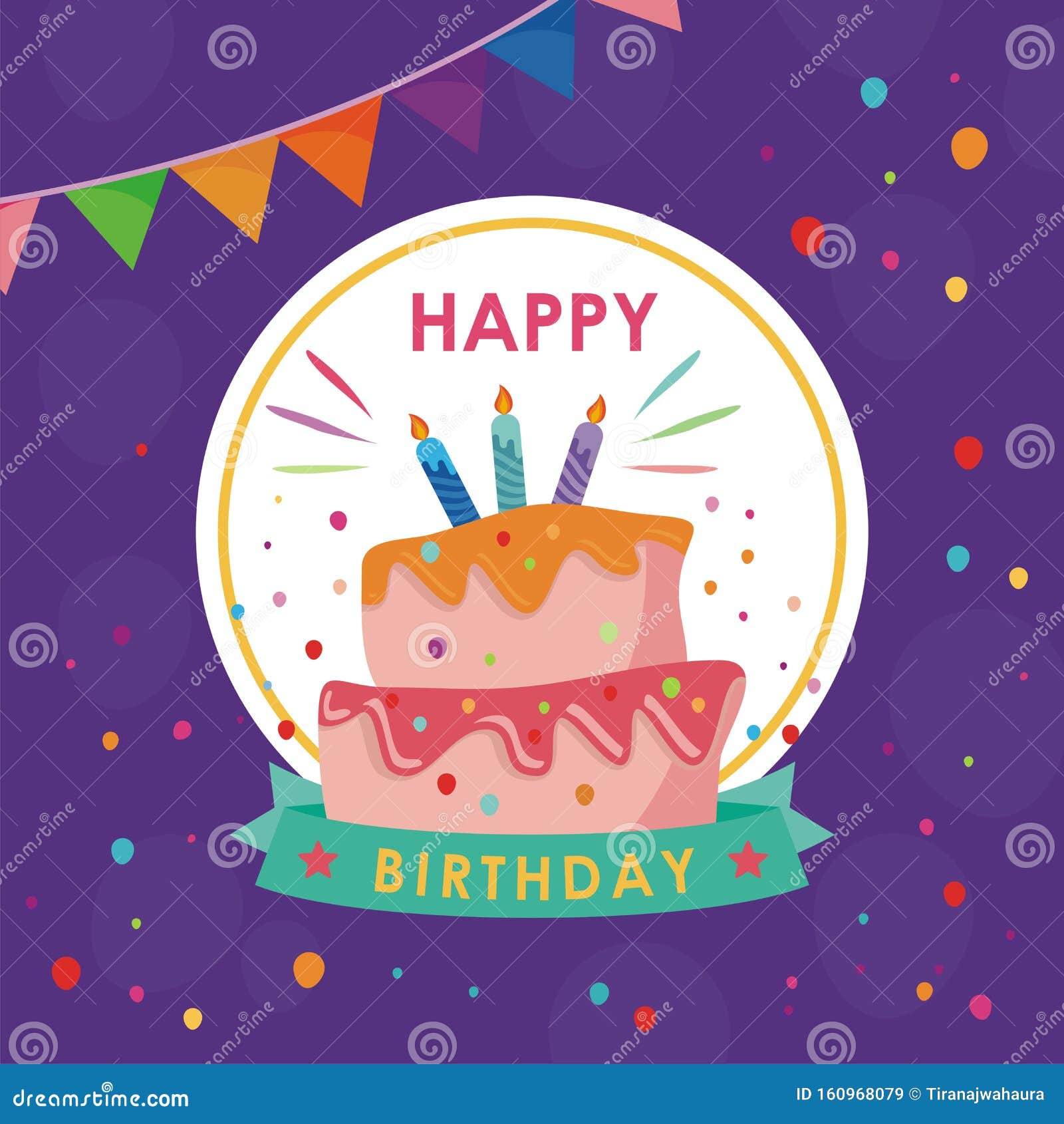 Happy Birthday Card Template Design With Trendy And Cute Design Stock Vector Illustration Of Elegant Border
