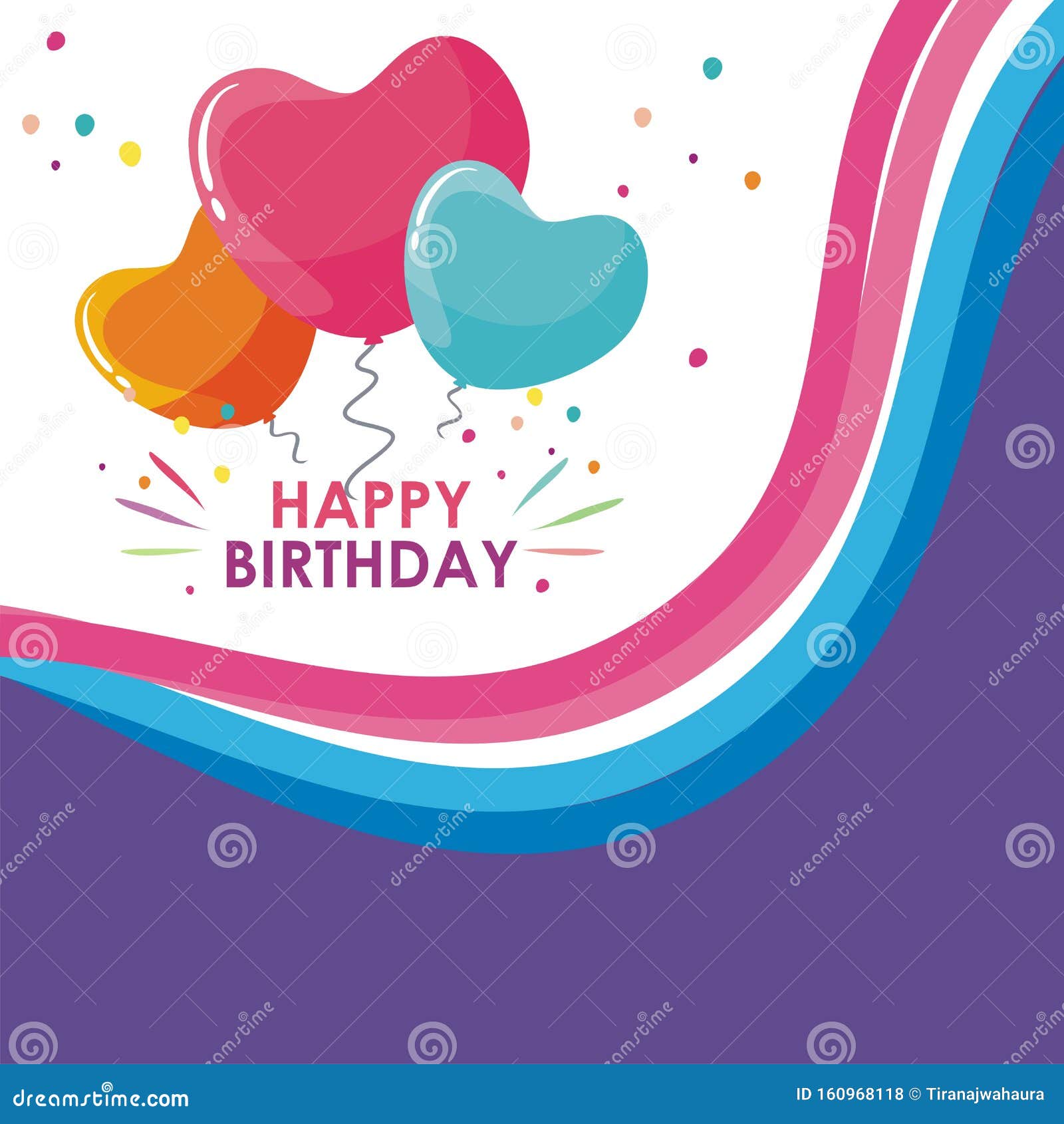 Happy Birthday Card Template Design With Trendy And Cute Design Stock Vector Illustration Of Birth Baloon