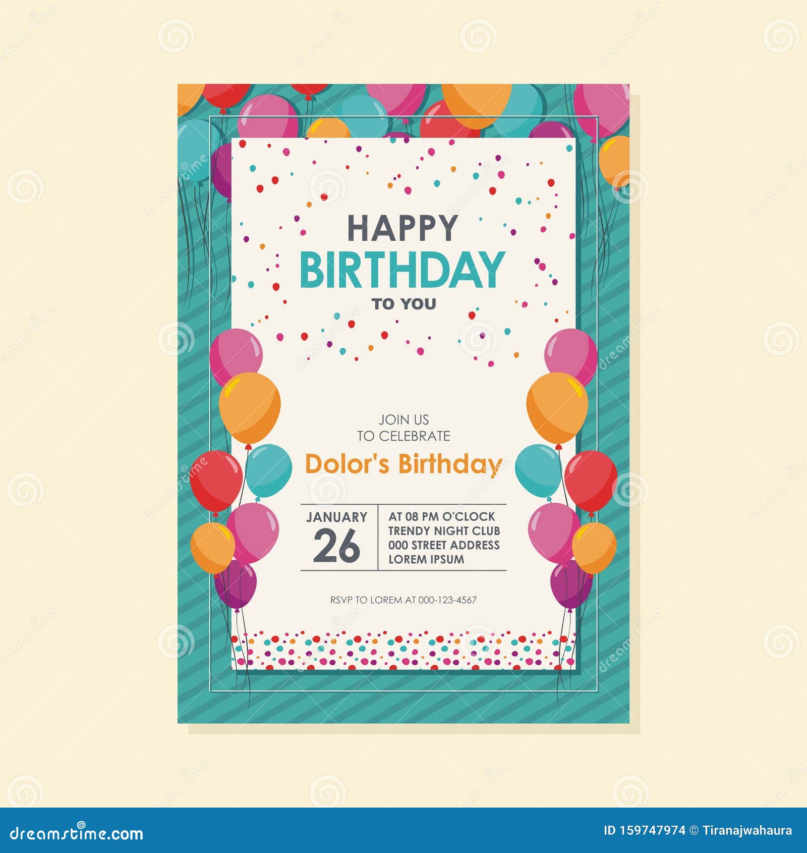 Happy Birthday Card Template Design With Trendy And Cute Design Stock Vector Illustration Of Decorative Birth