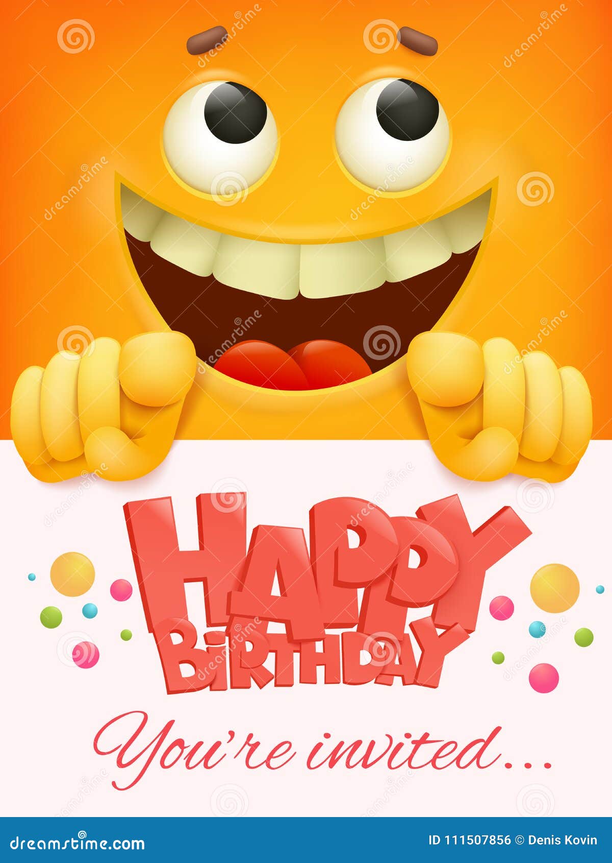 Happy Birthday Card Template With Yellow Smiley Face Emoticon ...