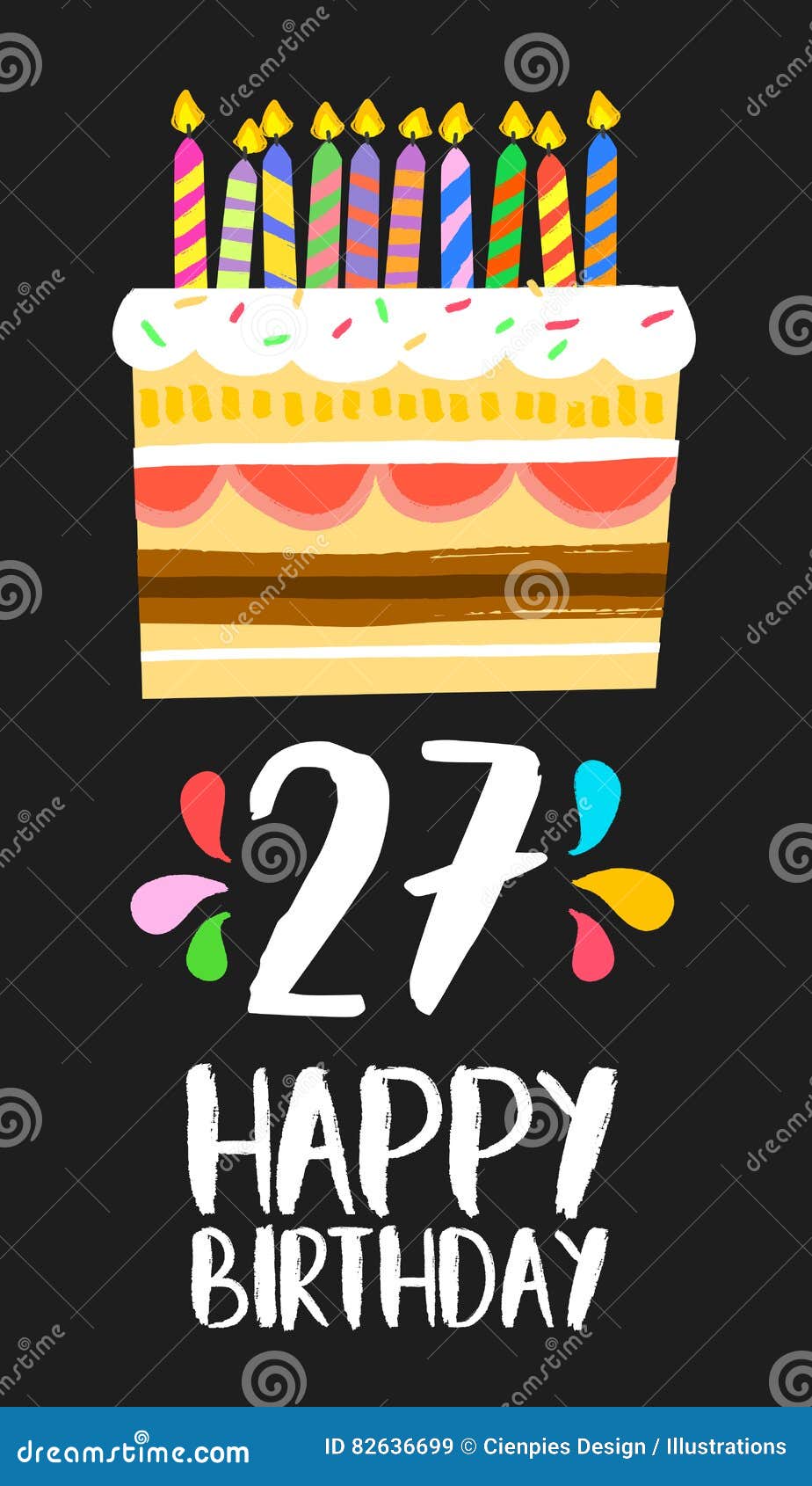 Happy Birthday Card 27 Twenty Seven Year Cake Stock Vector - Illustration of 27th, birthday: 82636699