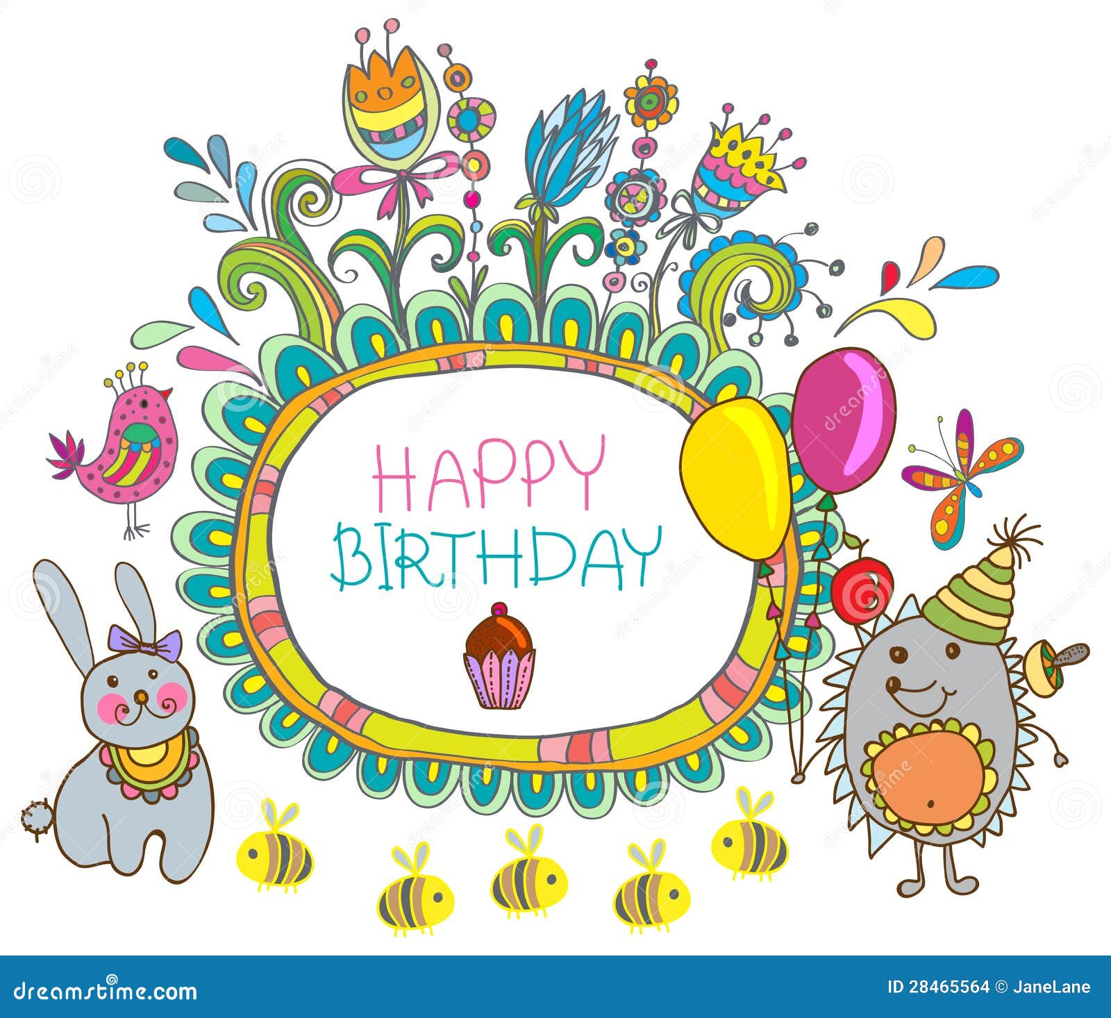 Happy Birthday Cartoon Card Stock Vector - Illustration of comic,  background: 28465564