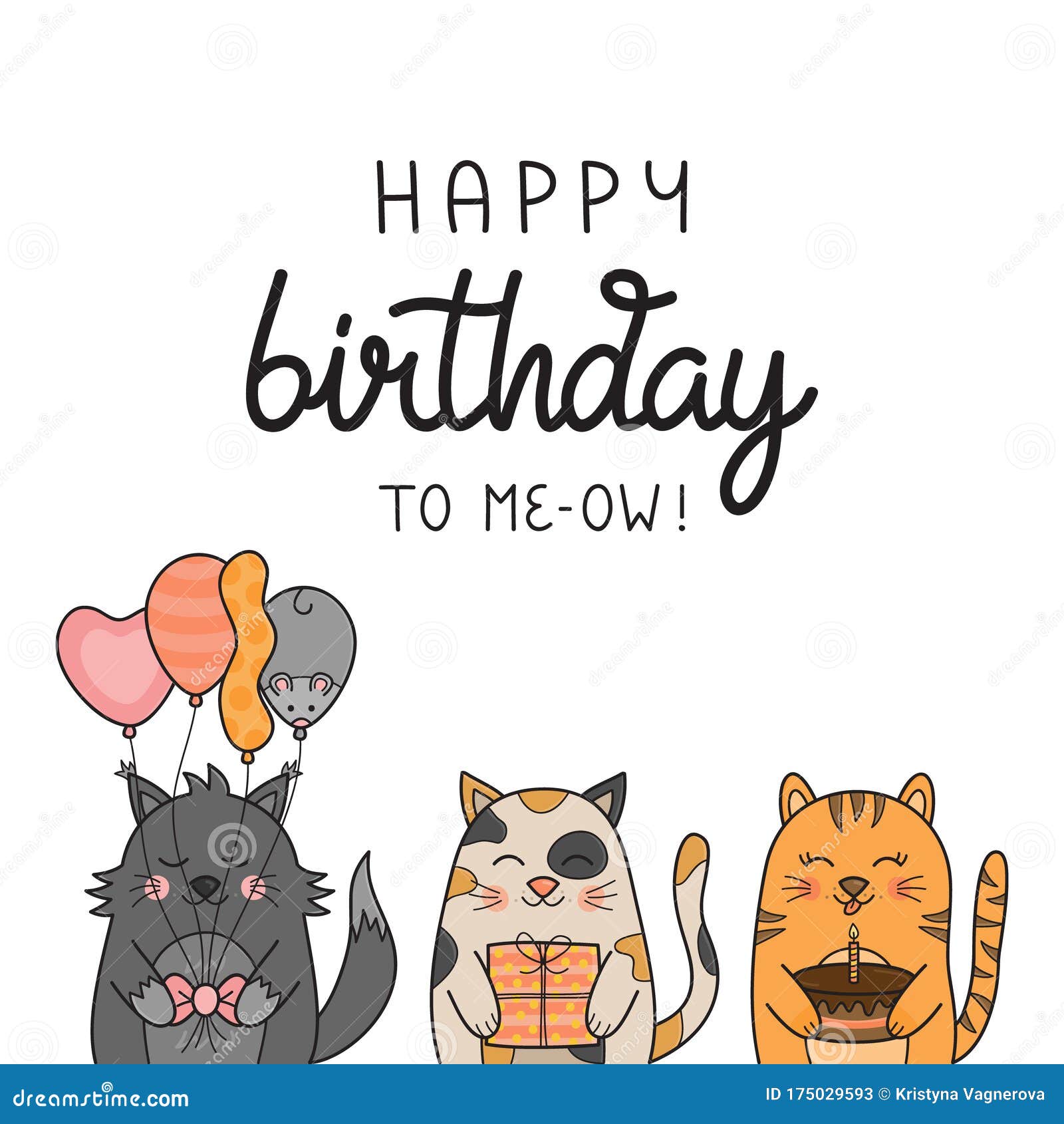  Happy  Birthday  Cats  Vector Illustration Drawing  Stock 