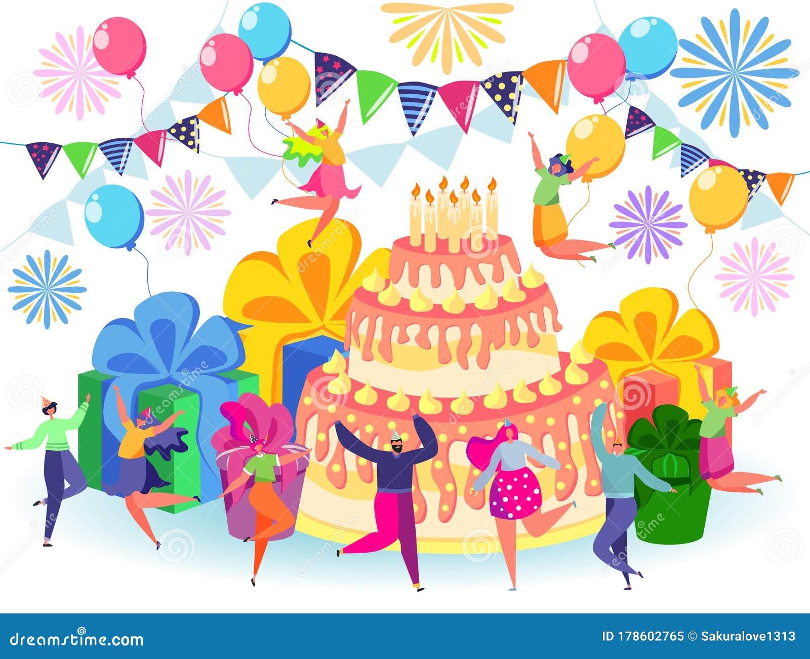 Happy Birthday Celebration Concept with Friends. Anniversary Confetti with Happy  Funny Flat Cartoon Characters Stock Illustration - Illustration of  colorful, celebration: 178602765