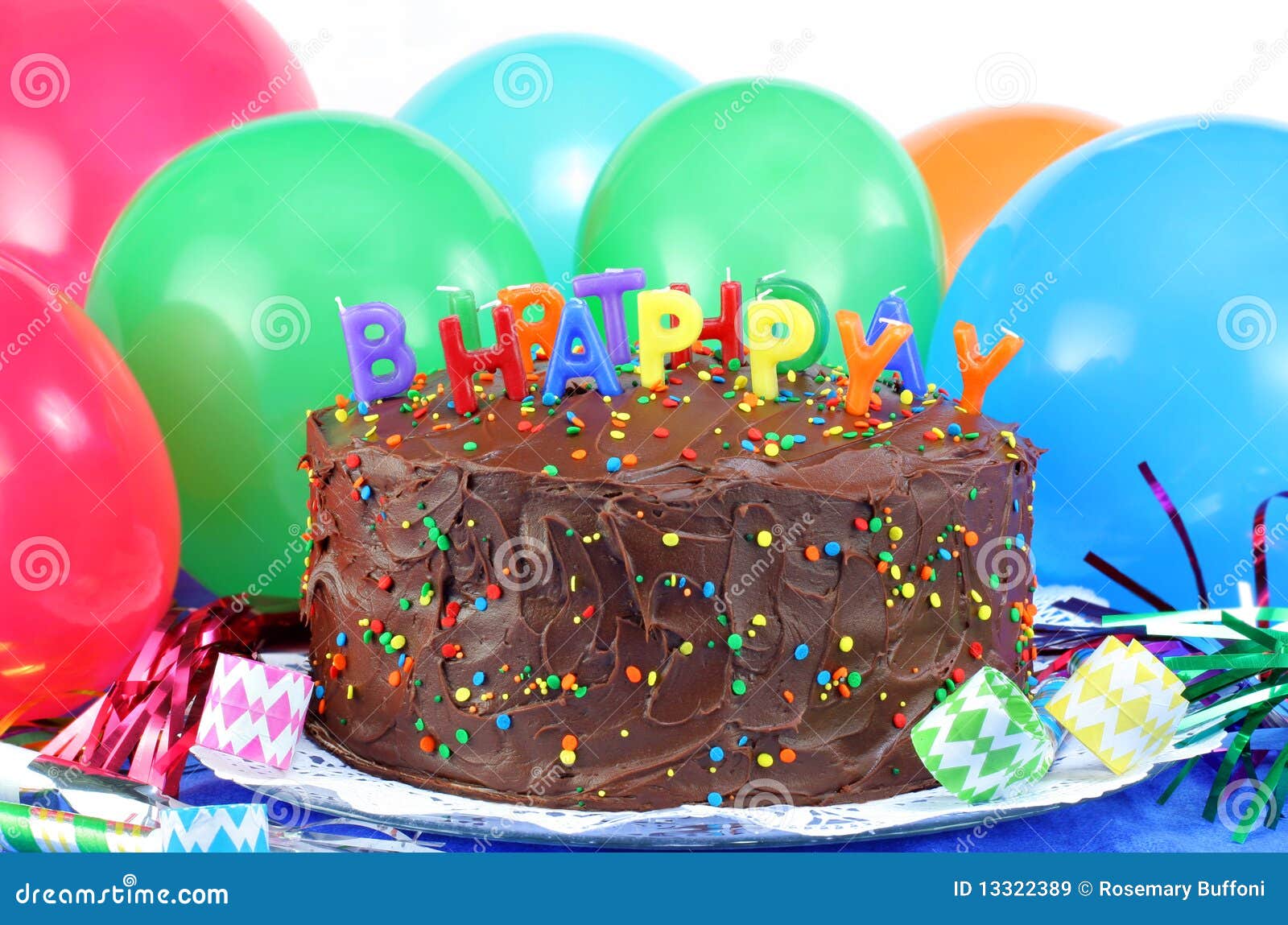 Happy Birthday Chocolate Cake and Balloons Stock Image - Image of ...