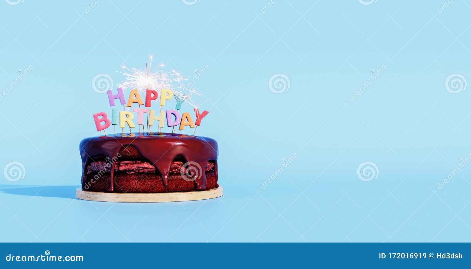 Happy Birthday Chocolate Cake with Sparkles on Blue Background Stock  Illustration - Illustration of cute, brown: 172016919