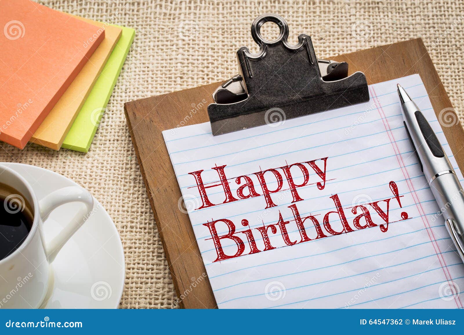 Happy Birthday on Clipboard and Coffee Stock Photo - Image of notepad ...