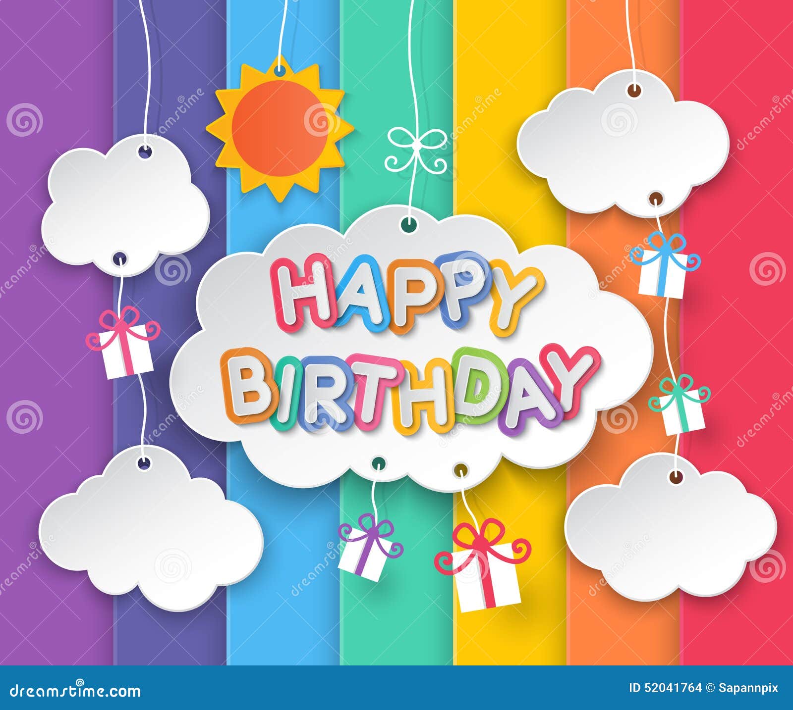 Happy Birthday Clouds And Rainbow Sky Background Stock Vector