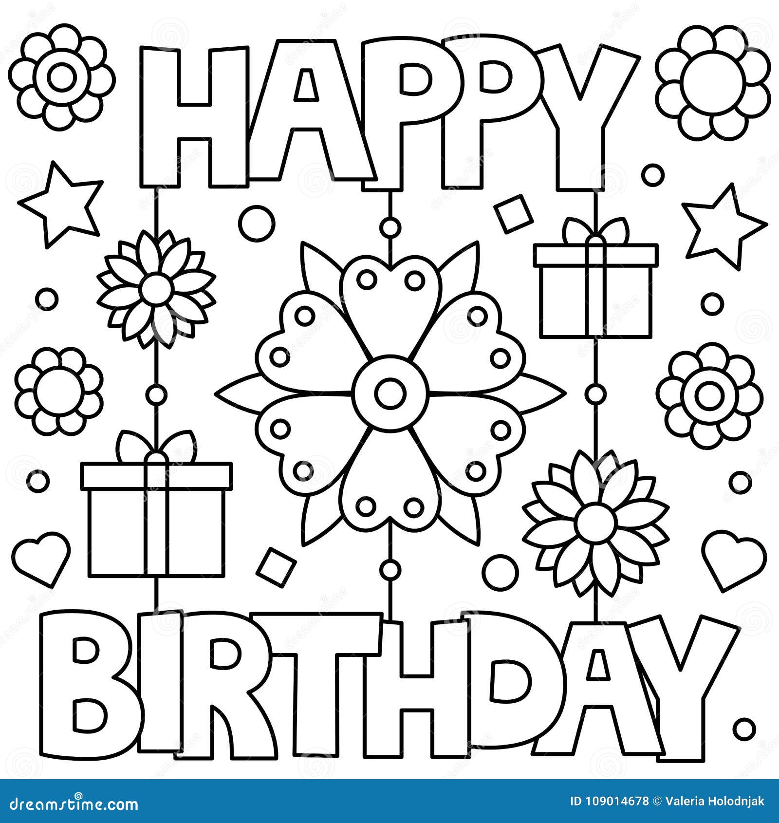 Happy Birthday. Coloring Page. Vector Illustration. Stock Vector