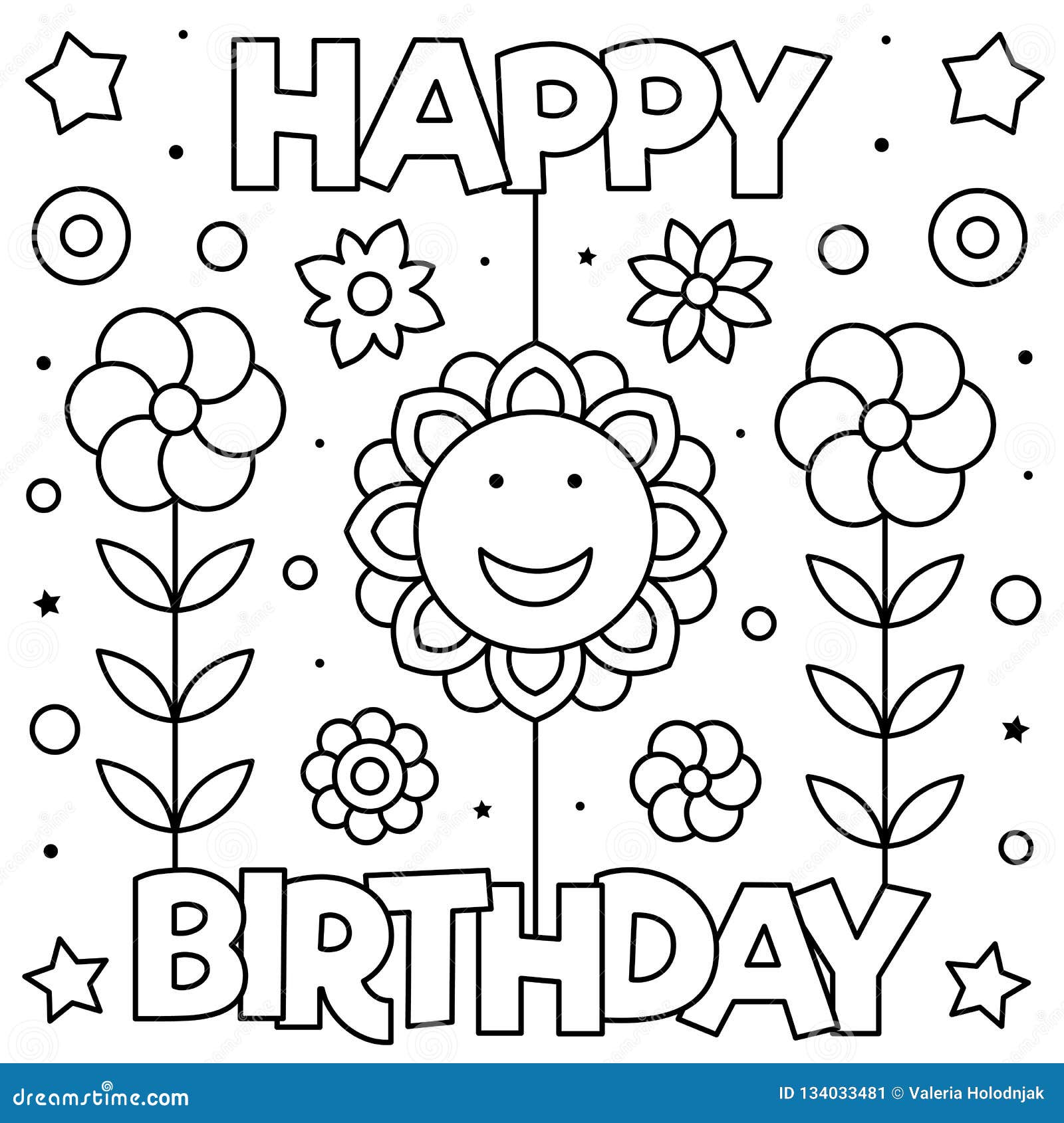 Happy Birthday. Coloring Page. Black and White Vector Illustration ...
