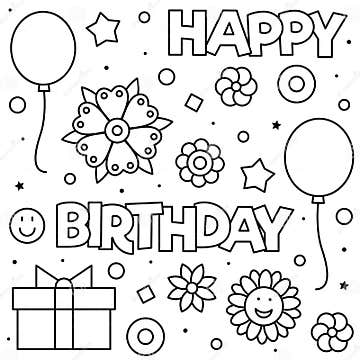 Happy Birthday. Coloring Page Stock Vector - Illustration of adult ...