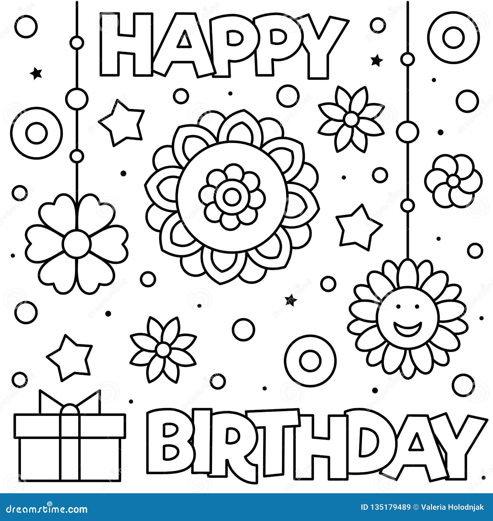 Happy Birthday. Coloring Page Stock Vector - Illustration of decorative ...