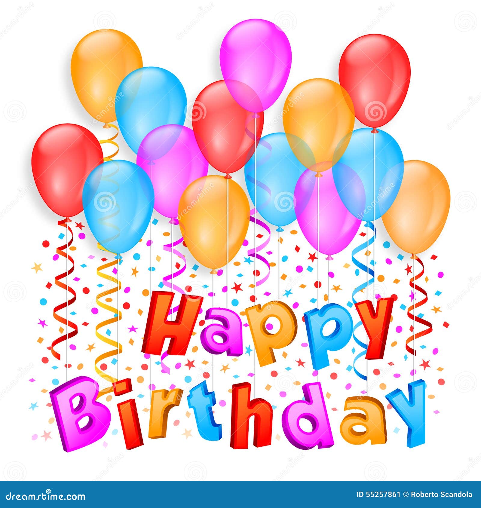 Happy Birthday Composition with Balloons and Confetti Stock Vector ...