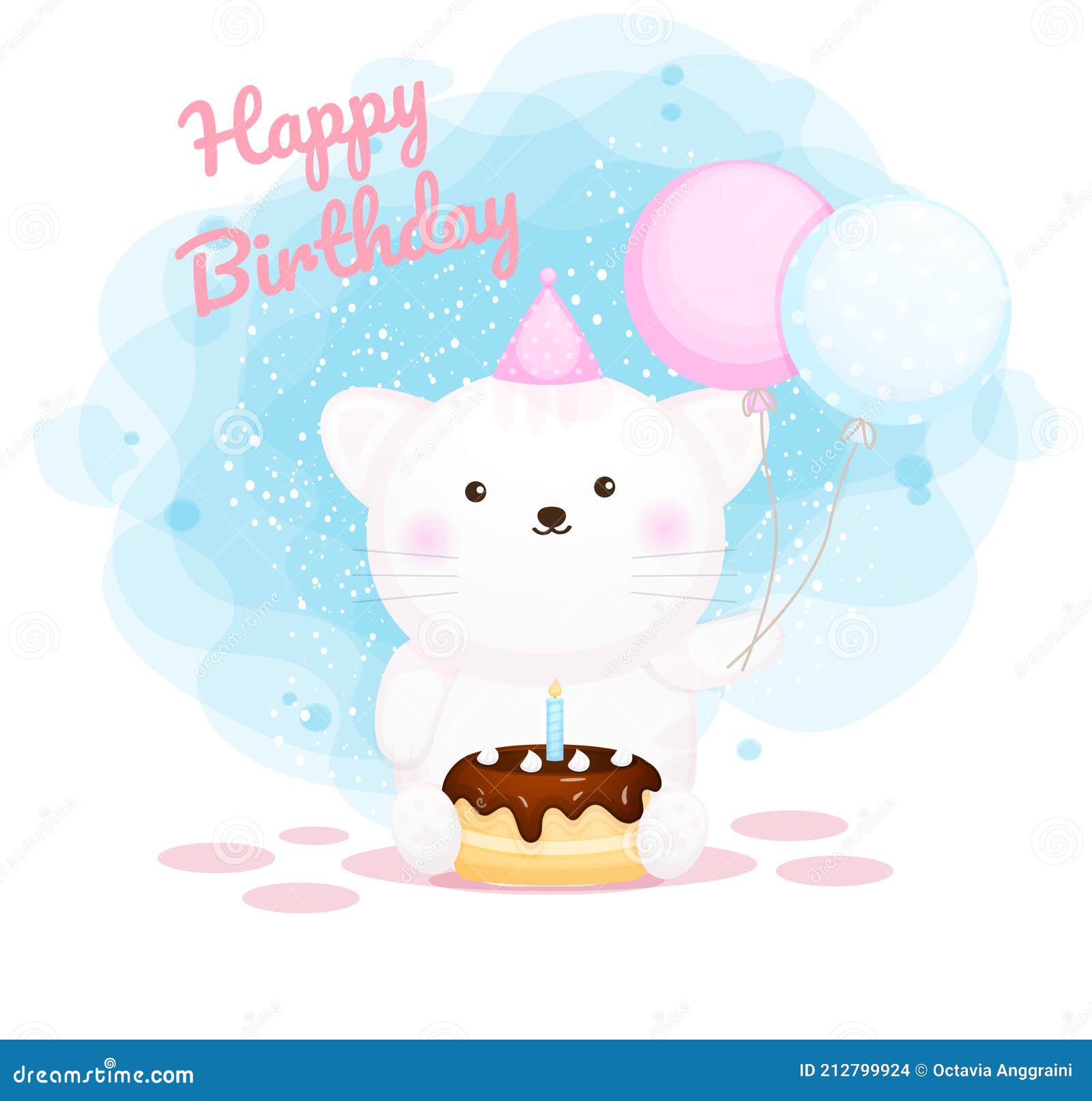 Happy Birthday Cute Kitty Cartoon Character Premium Vector Stock Vector ...
