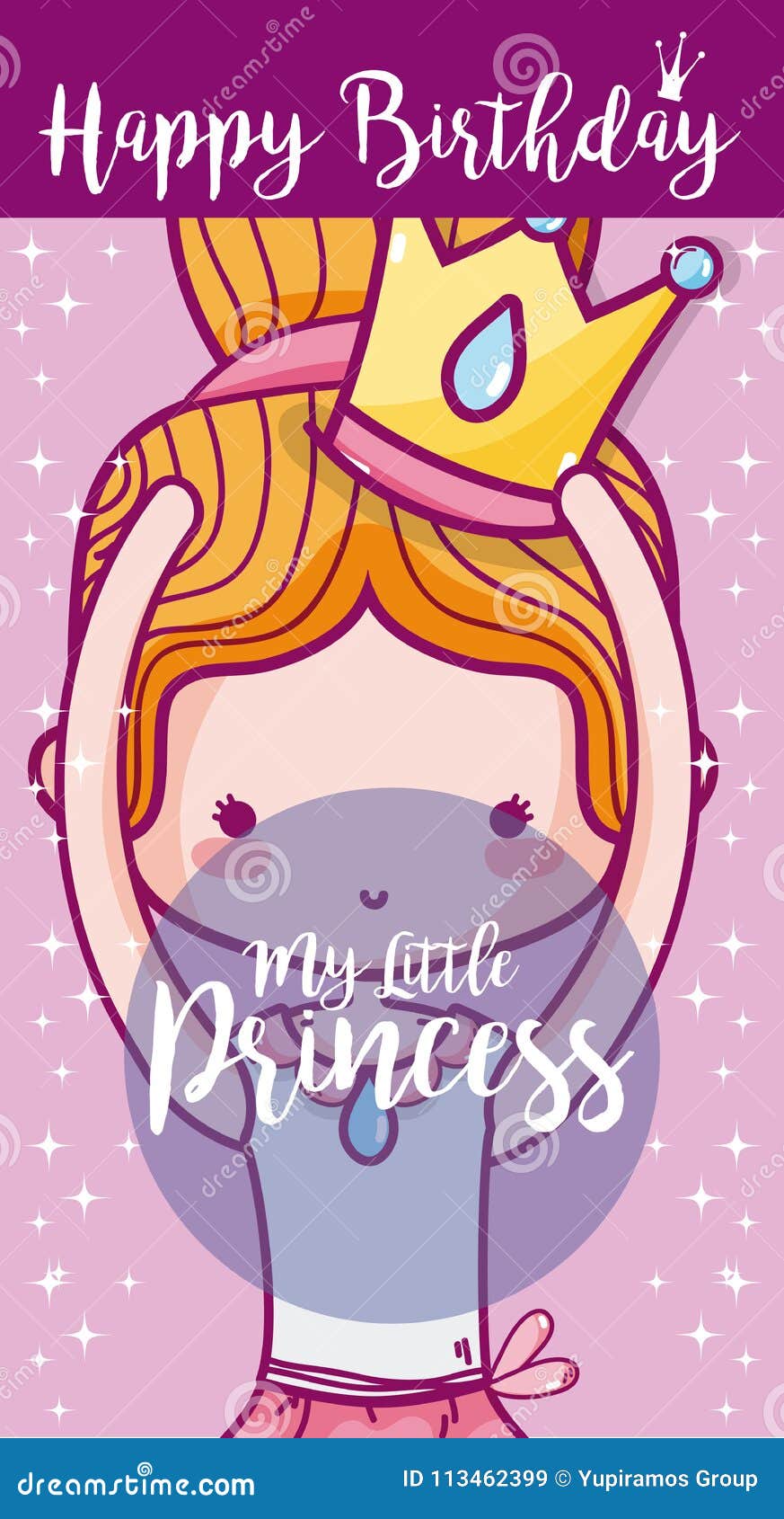 Happy Birthday with Cute Princess Card Stock Vector - Illustration of ...