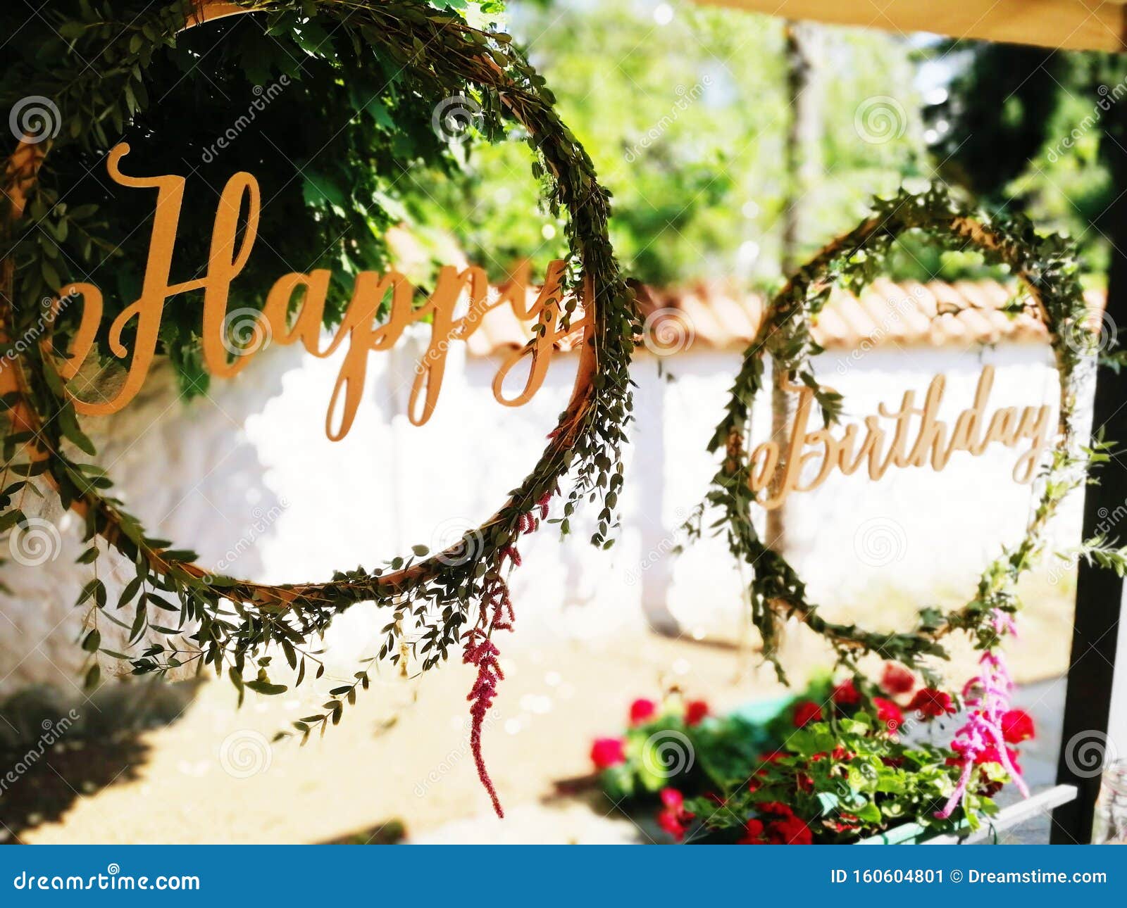 Happy Birthday Decoration Table Event Decor Flower Spring Summer Stock