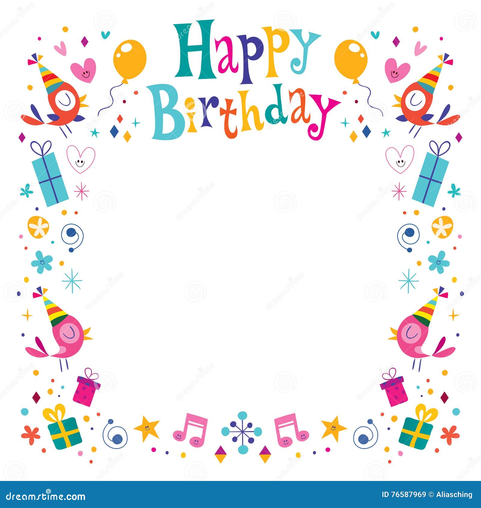 Happy Birthday Decorative Border Frame Stock Vector - Illustration of ...