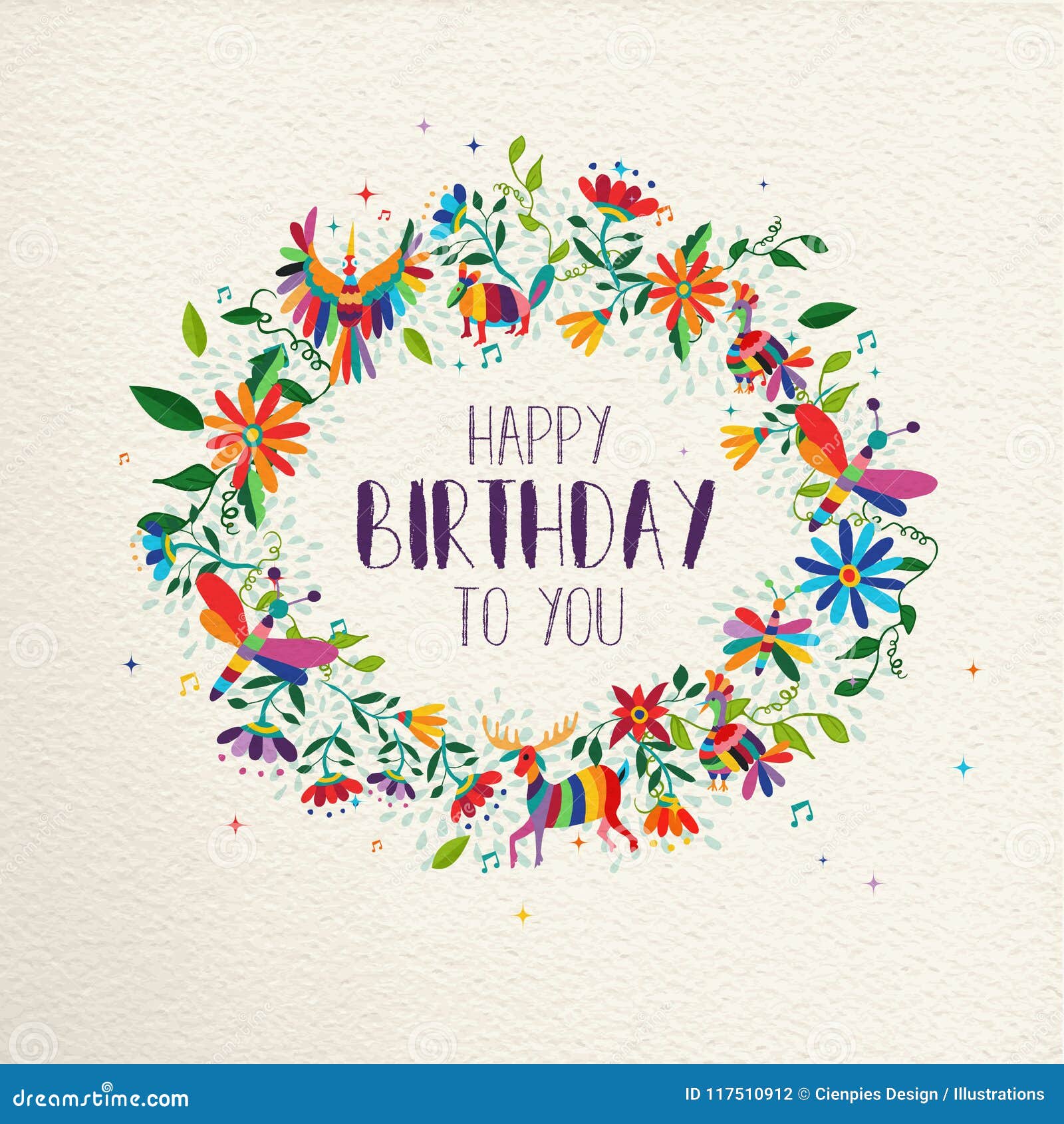 Happy Birthday Spring Flower Wreath Greeting Card Stock Vector ...