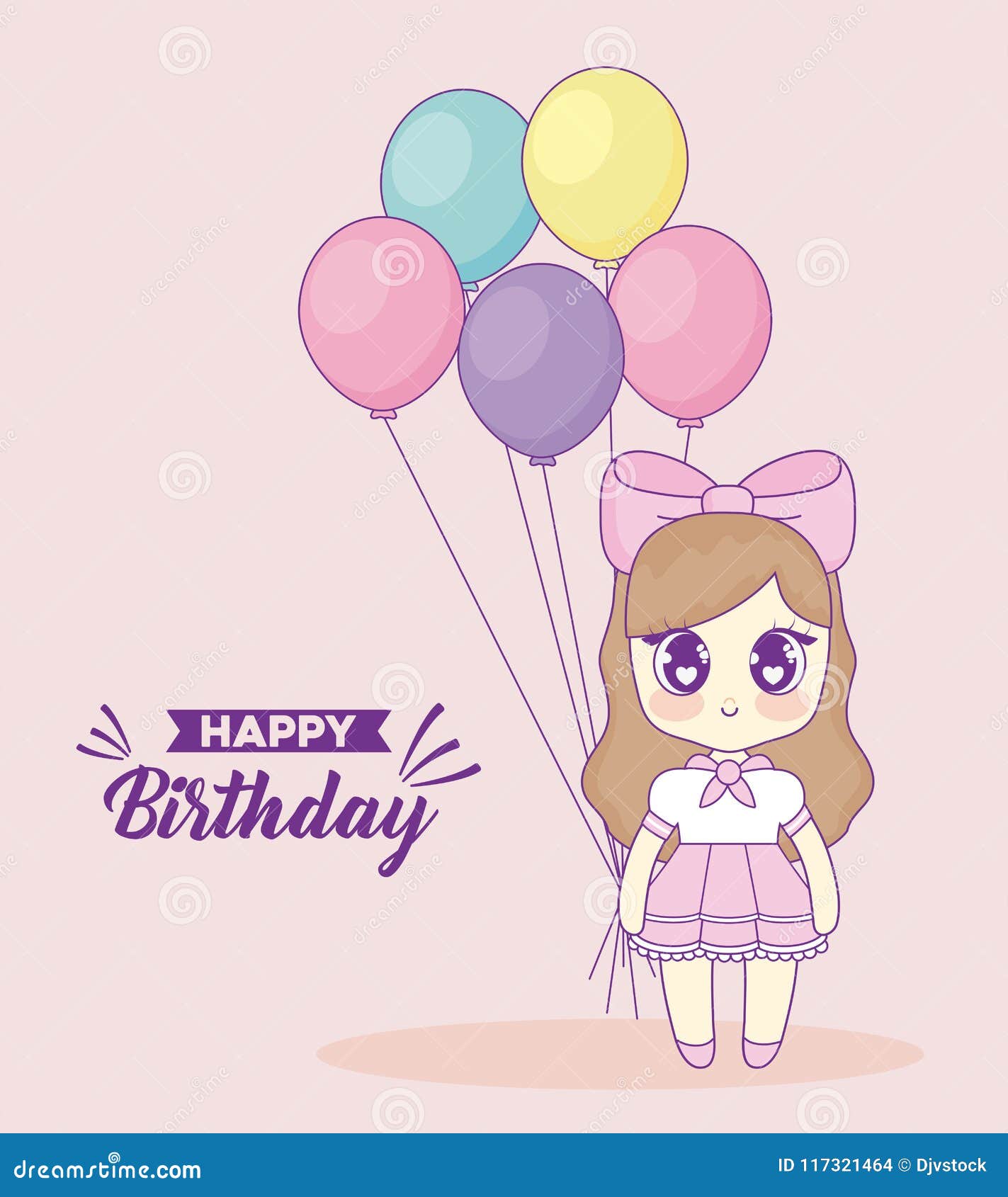 happy birthdaydesign with kawaii anime girl with related icons