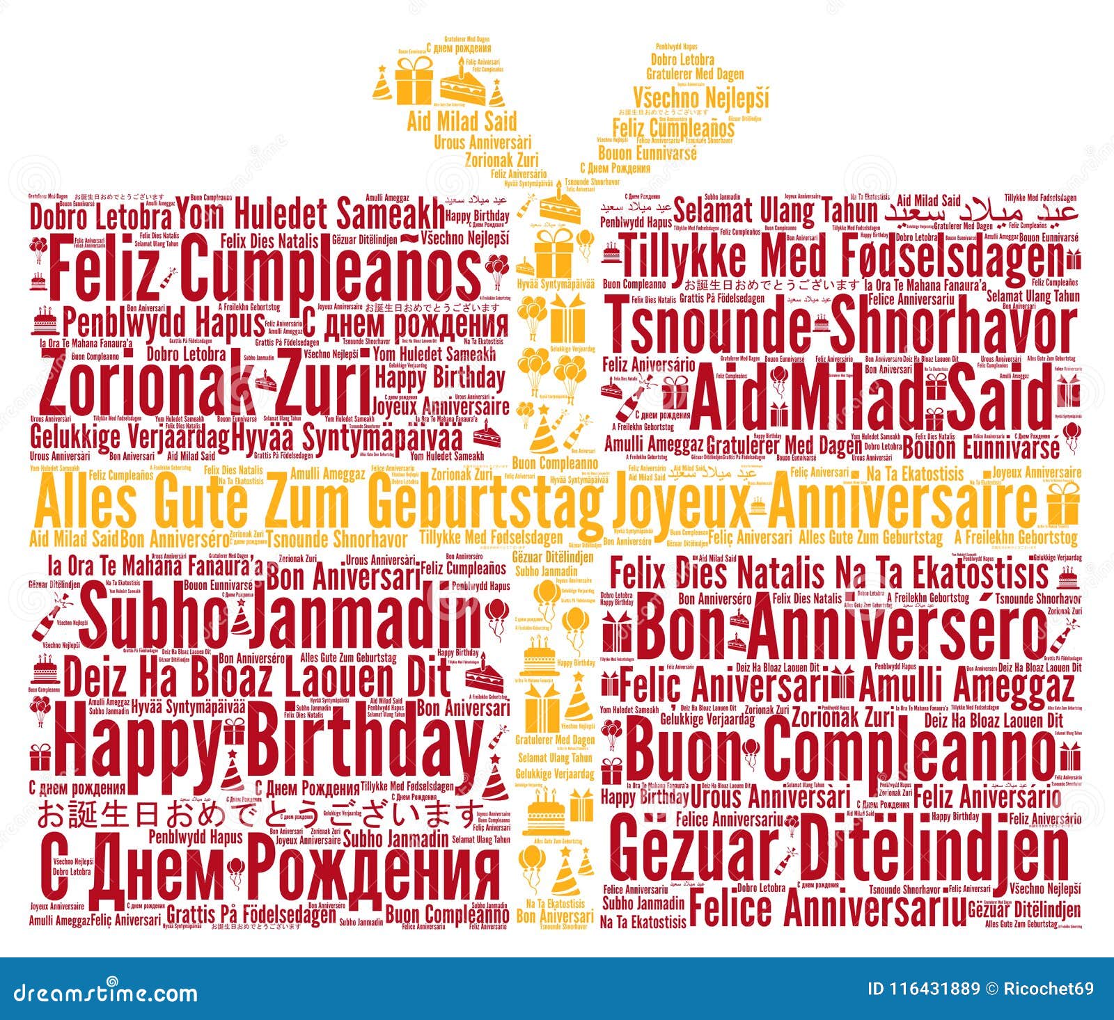 Happy Birthday in Different Languages Stock Illustration - Illustration ...