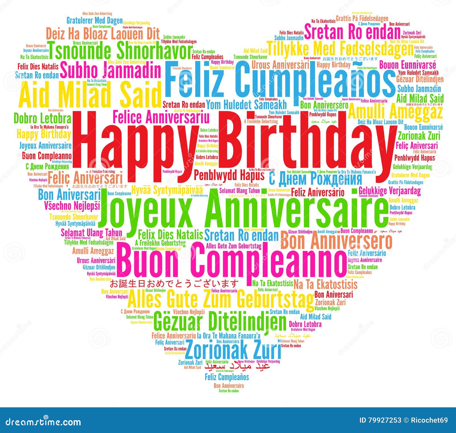 Happy Birthday in Different Languages Stock Illustration - Illustration ...