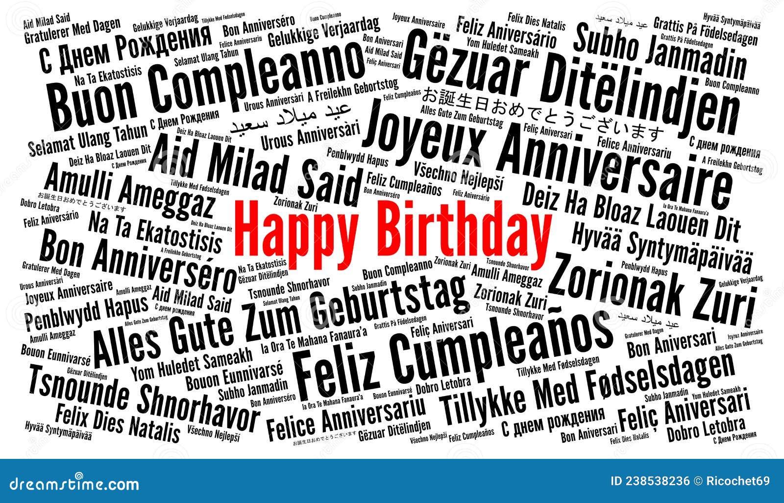 Happy Birthday in Different Languages Word Cloud Stock Illustration ...