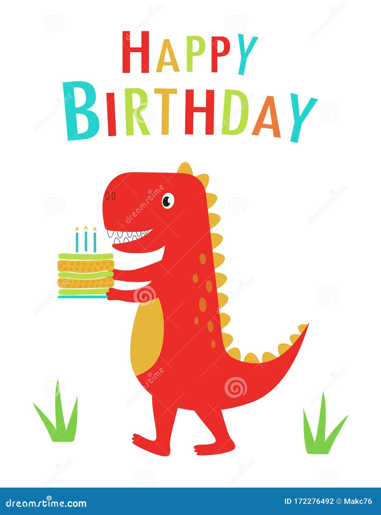 Happy Birthday With Dinosaur Stock Vector - Illustration of cake