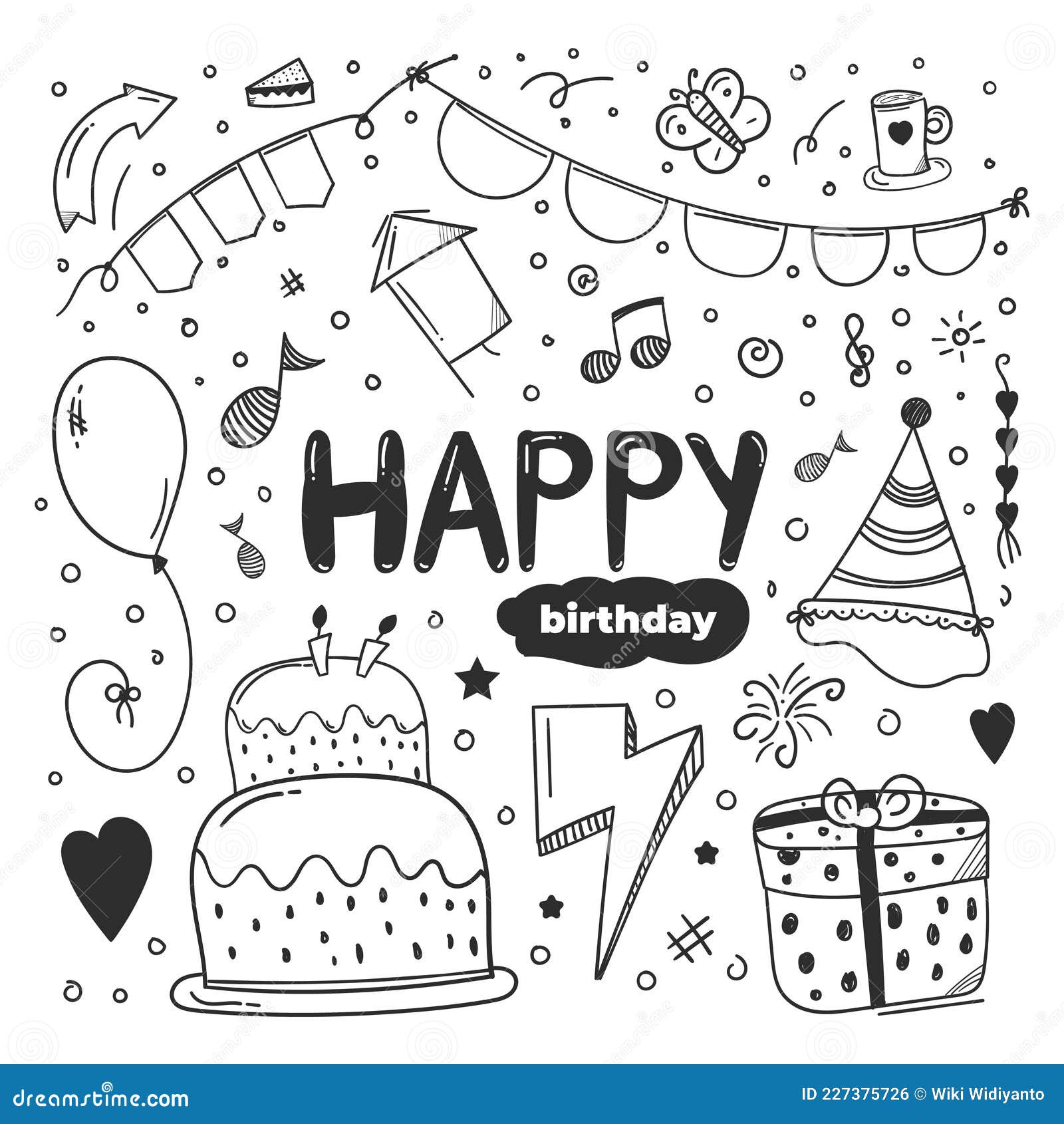 Happy Birthday Doodle. Happy Birthday Element Design with Doodle Style ...