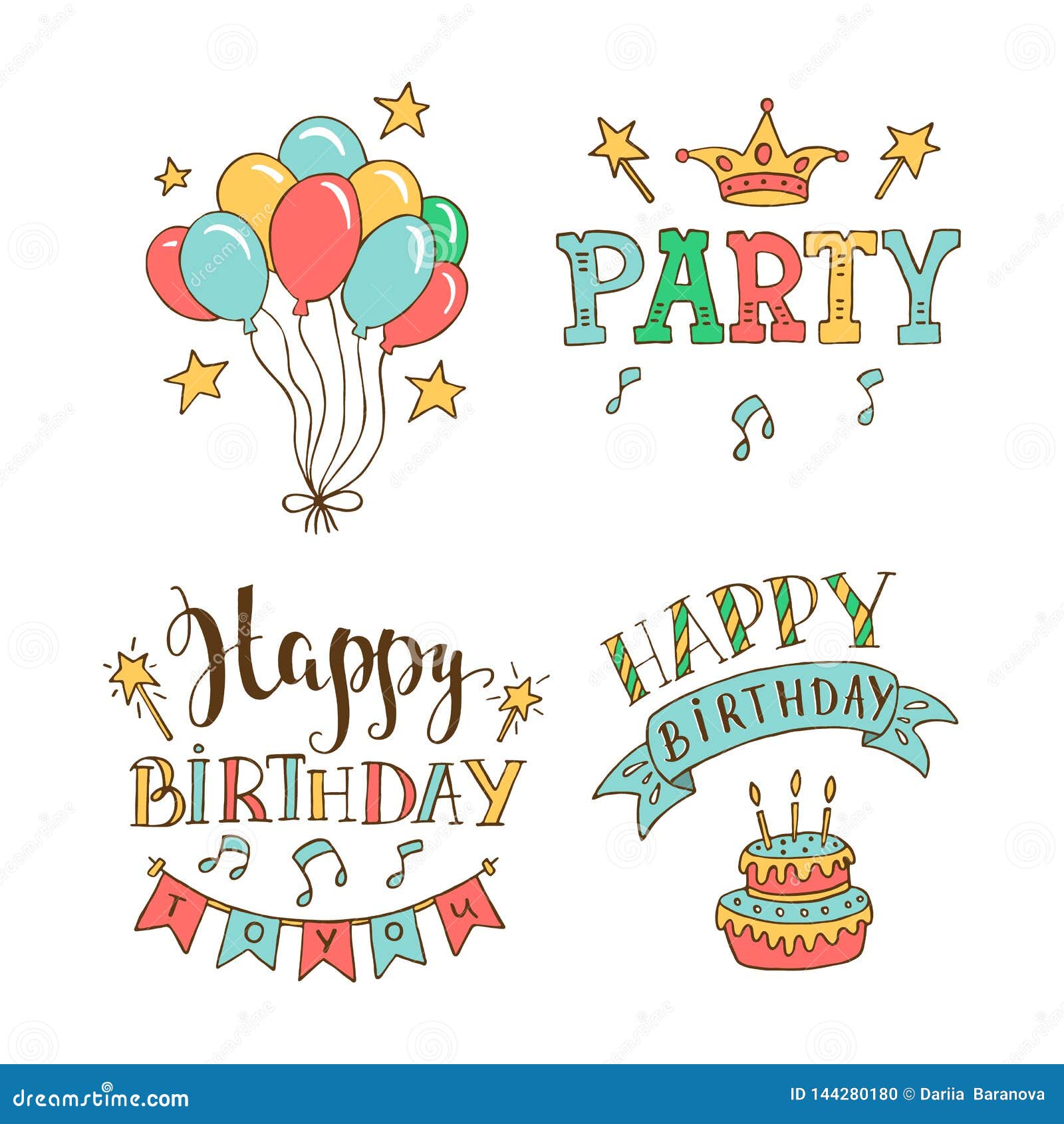 Happy Birthday  Doodle Vector  Illustration  On White 