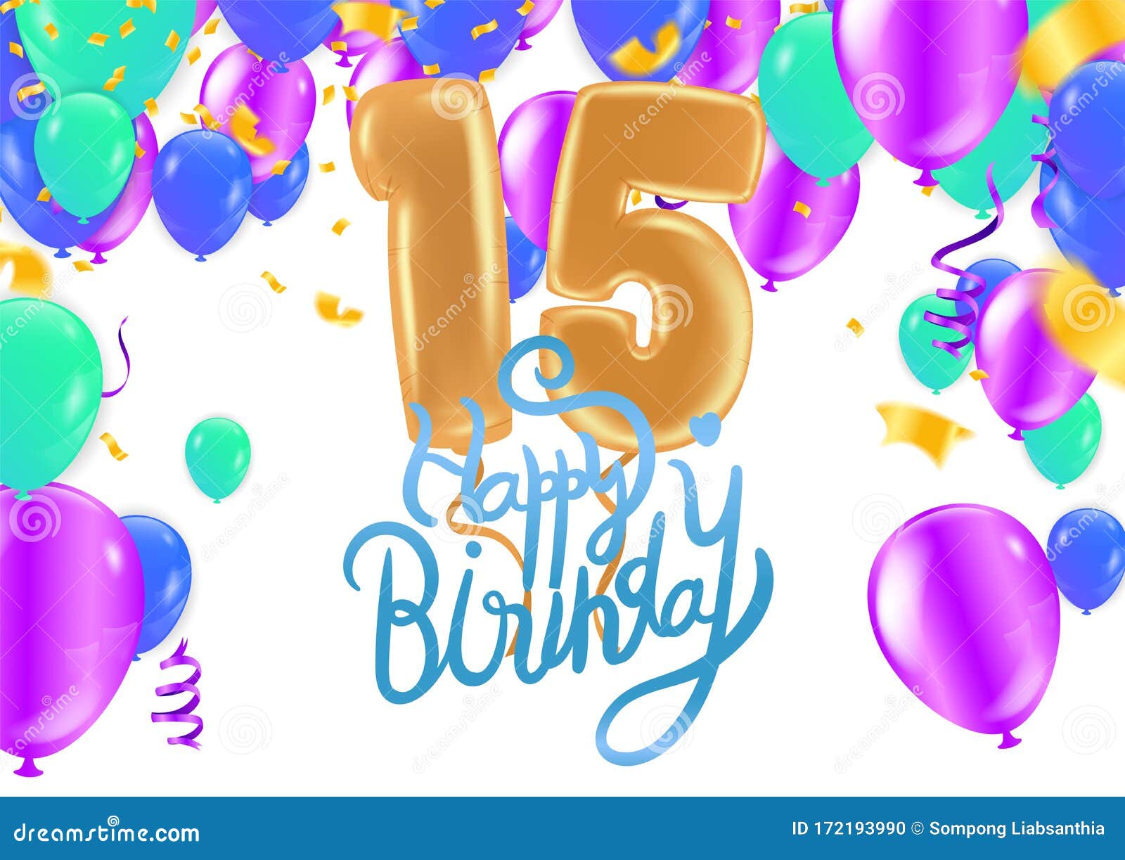 Happy Birthday Fifteen 15 Year Balloon. Party Decoration Balloons Eps ...