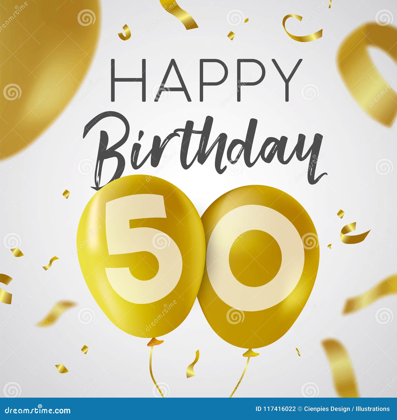 Happy Birthday 50 Fifty Year Gold Balloon Card Stock Vector ...