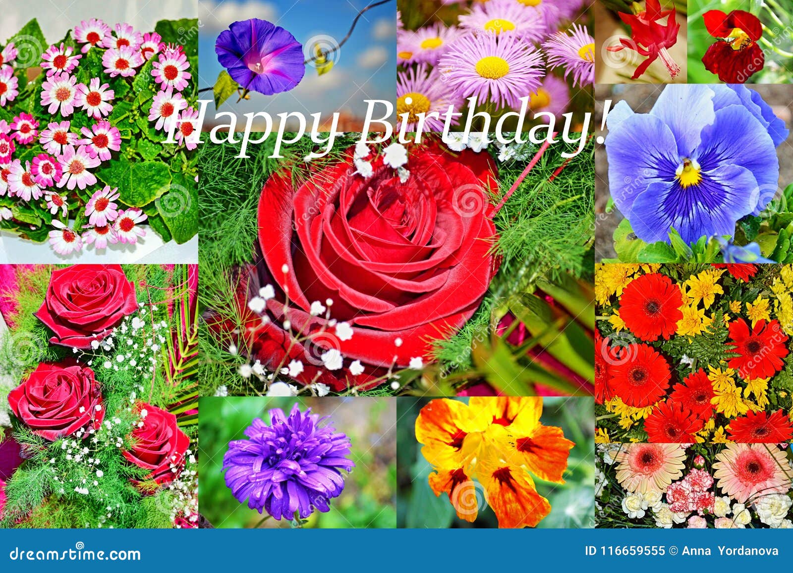 Happy Birthday Flowers Collage Postcard Stock Image - Image of ...