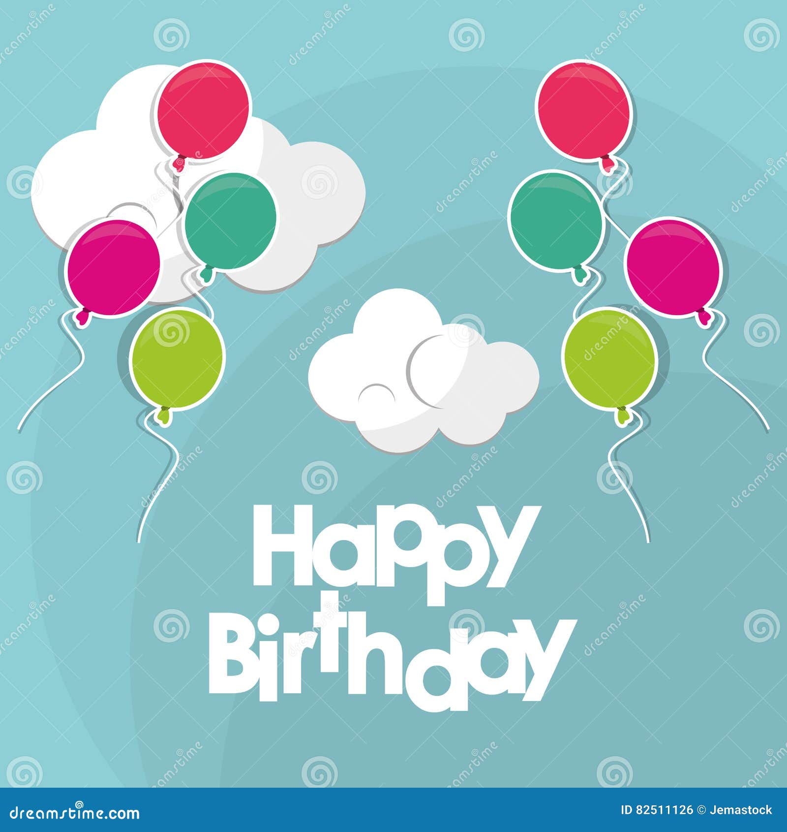 Happy Birthday Flying Balloons Clouds Stock Vector - Illustration of ...