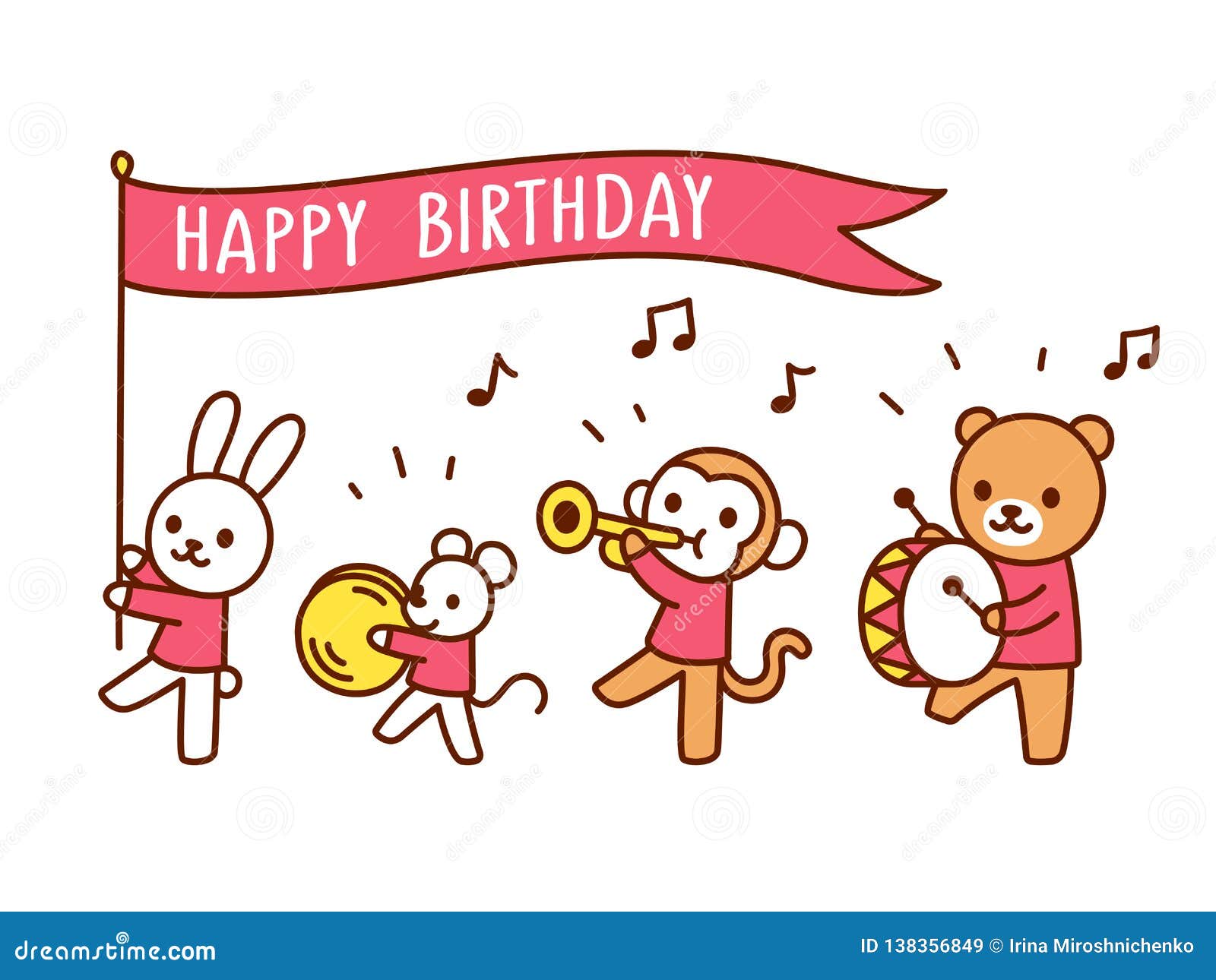 Happy Birthday Funny Animal Parade Stock Vector Illustration Of Drummer Copy