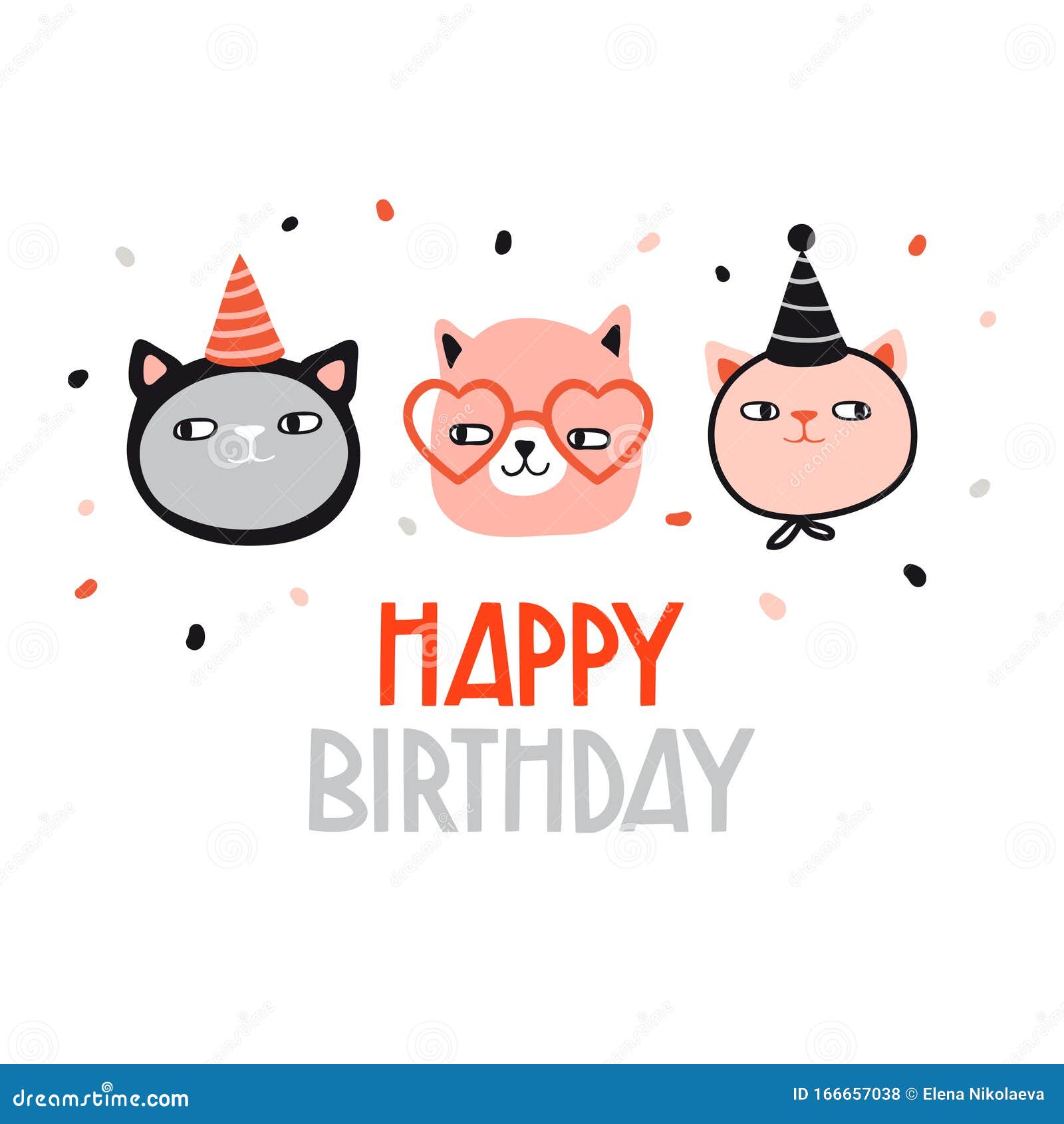 Happy Birthday. Funny Cats in Holiday Hat Stock Vector - Illustration ...
