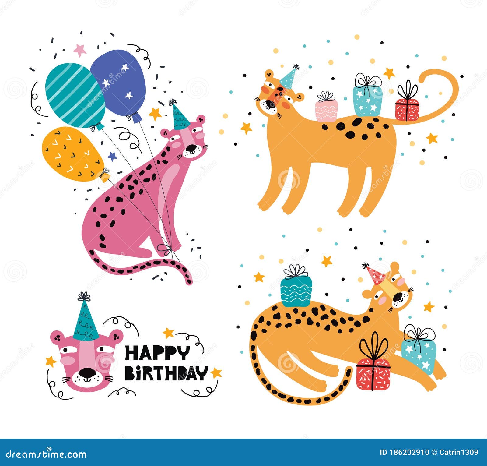 Happy Birthday Funny Leopard or Jaguar. Jungle Animal Party. Wild Animal  Character on Holiday Stock Illustration - Illustration of exotic, jungle:  186202910