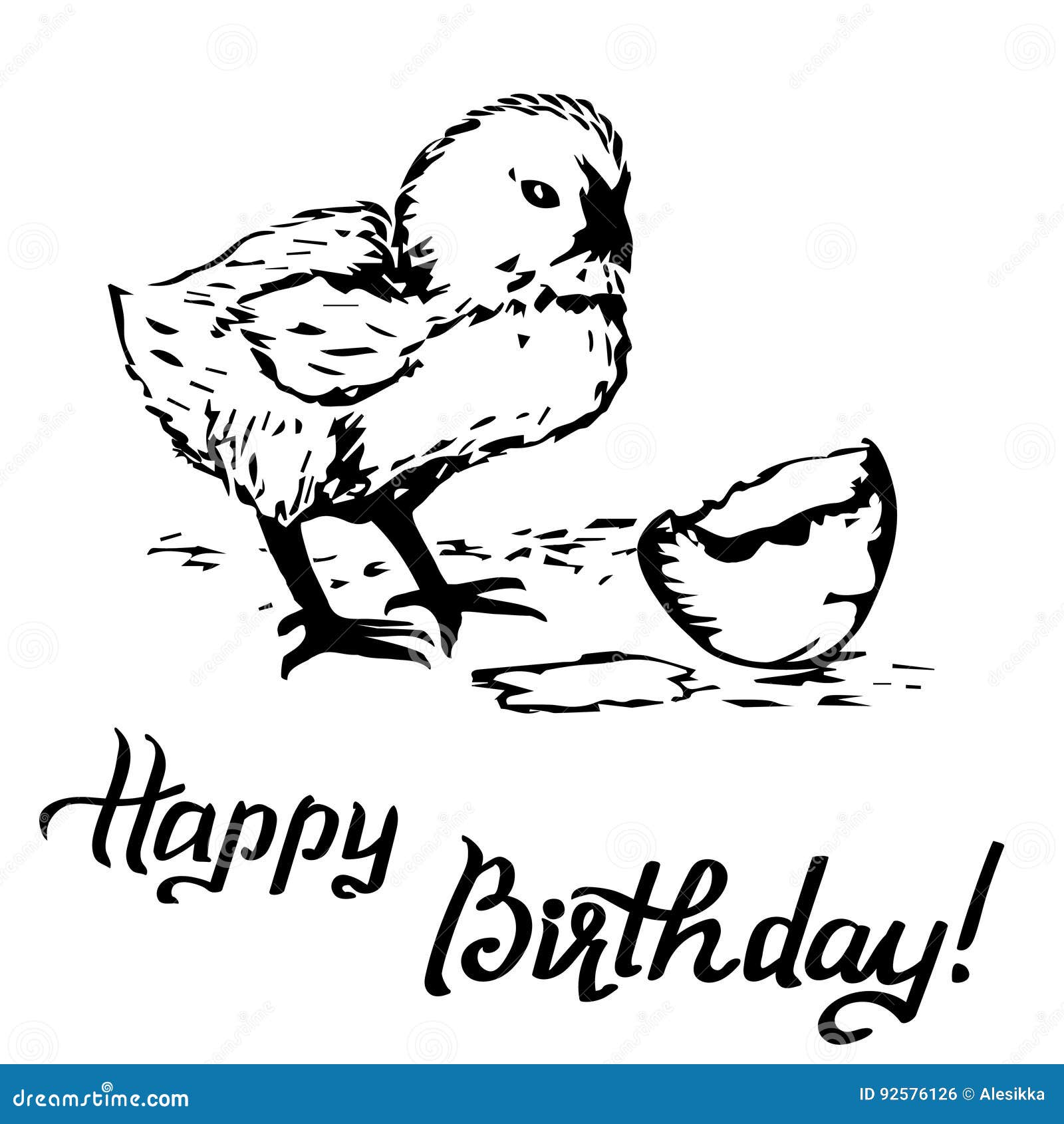 happy birthday gift card chick peeking out eggs sketch illustration print infographics other design working graphics 92576126