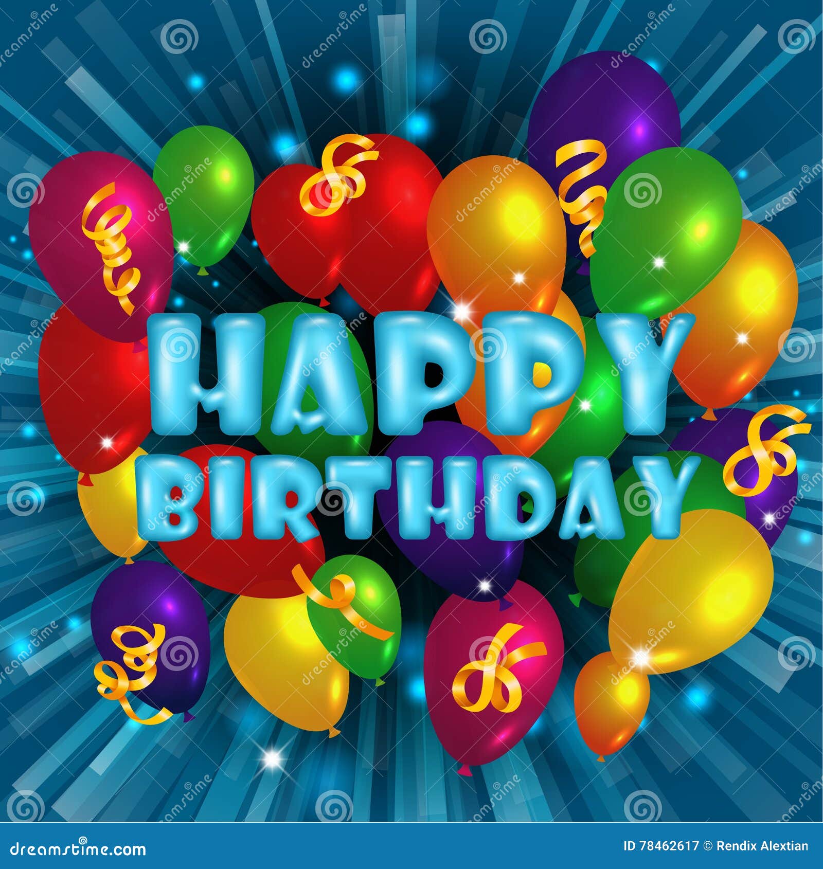 Happy Birthday Greeting Card with Balloons and Confetti Stock Vector ...